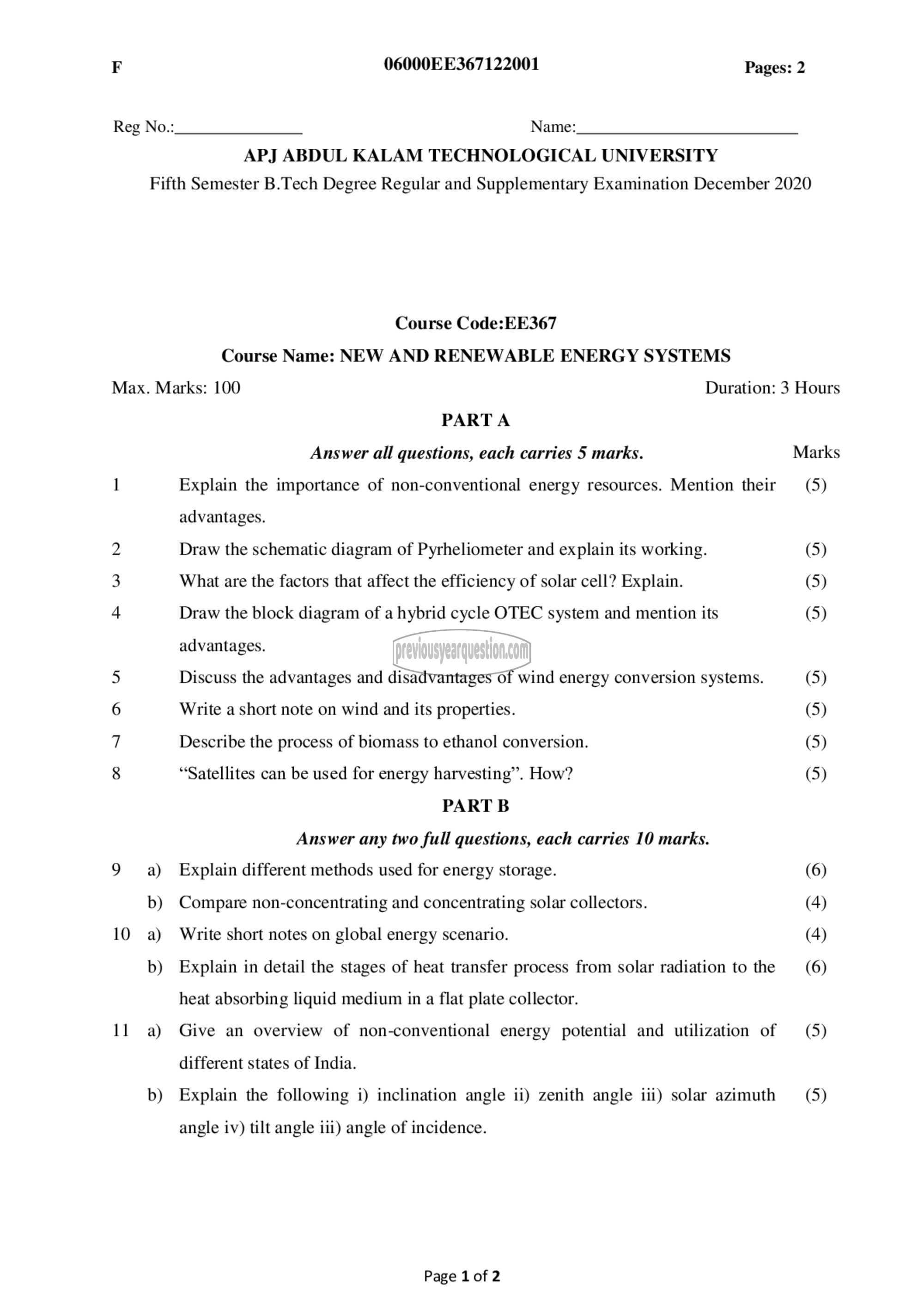 Question Paper - New and Renewable Energy Systems-1