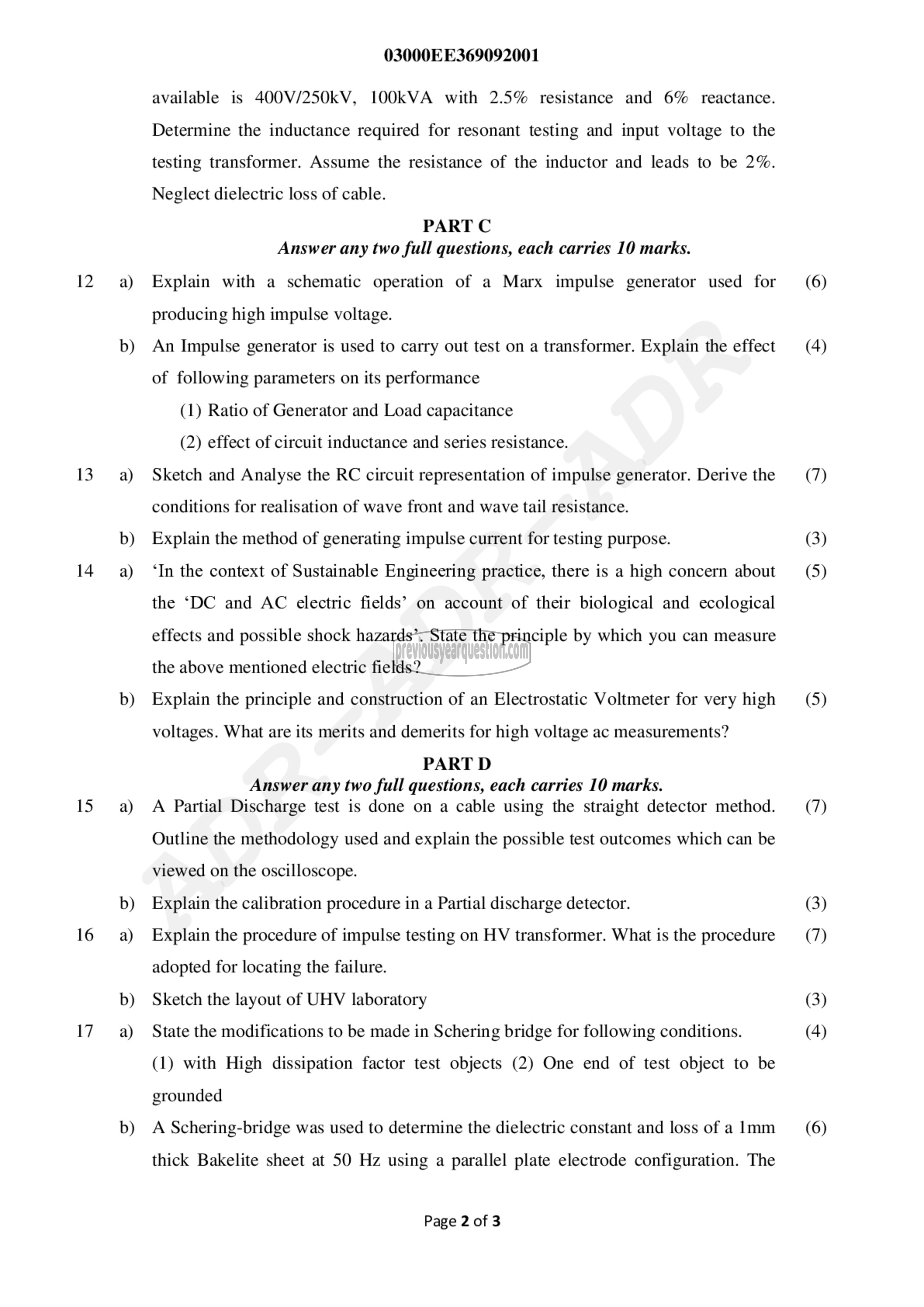 Question Paper - High Voltage Engineering-2