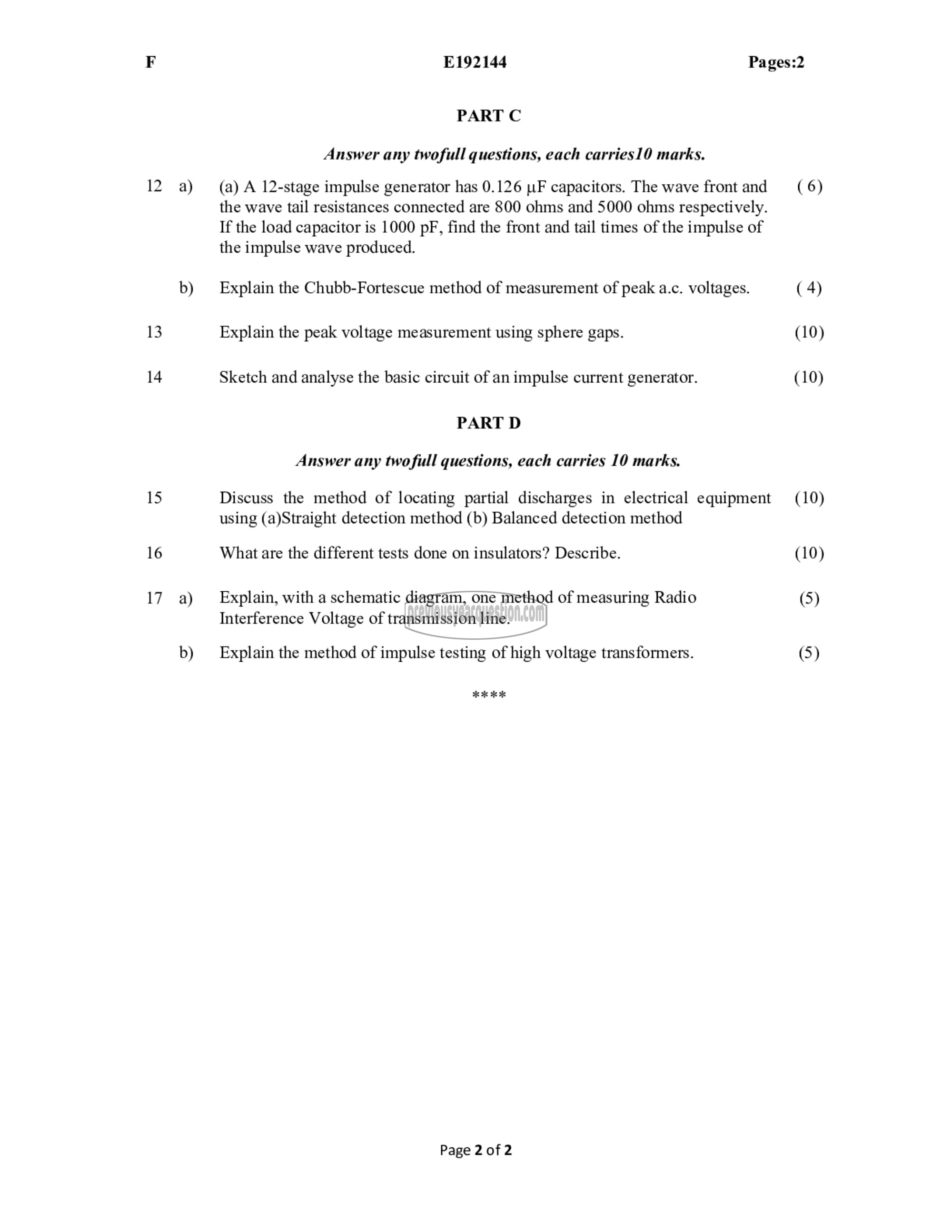 Question Paper - High Voltage Engineering-2