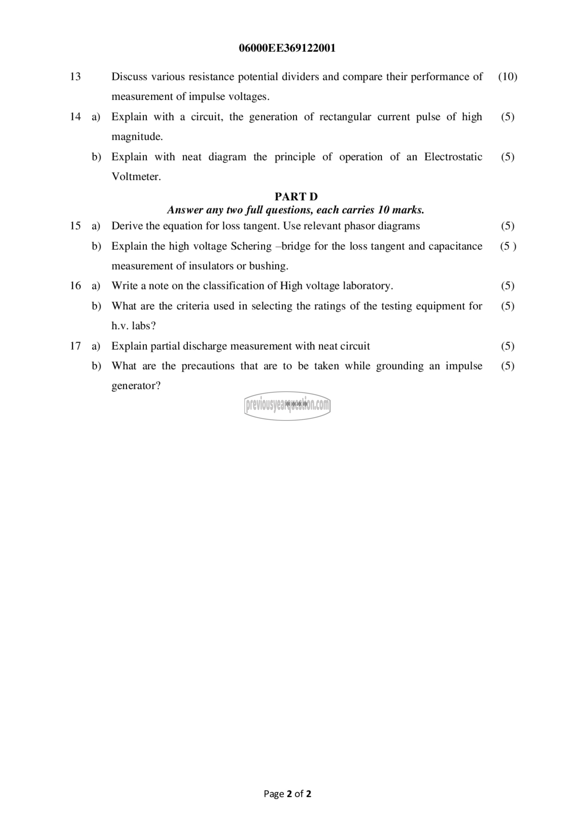 Question Paper - High Voltage Engineering-2