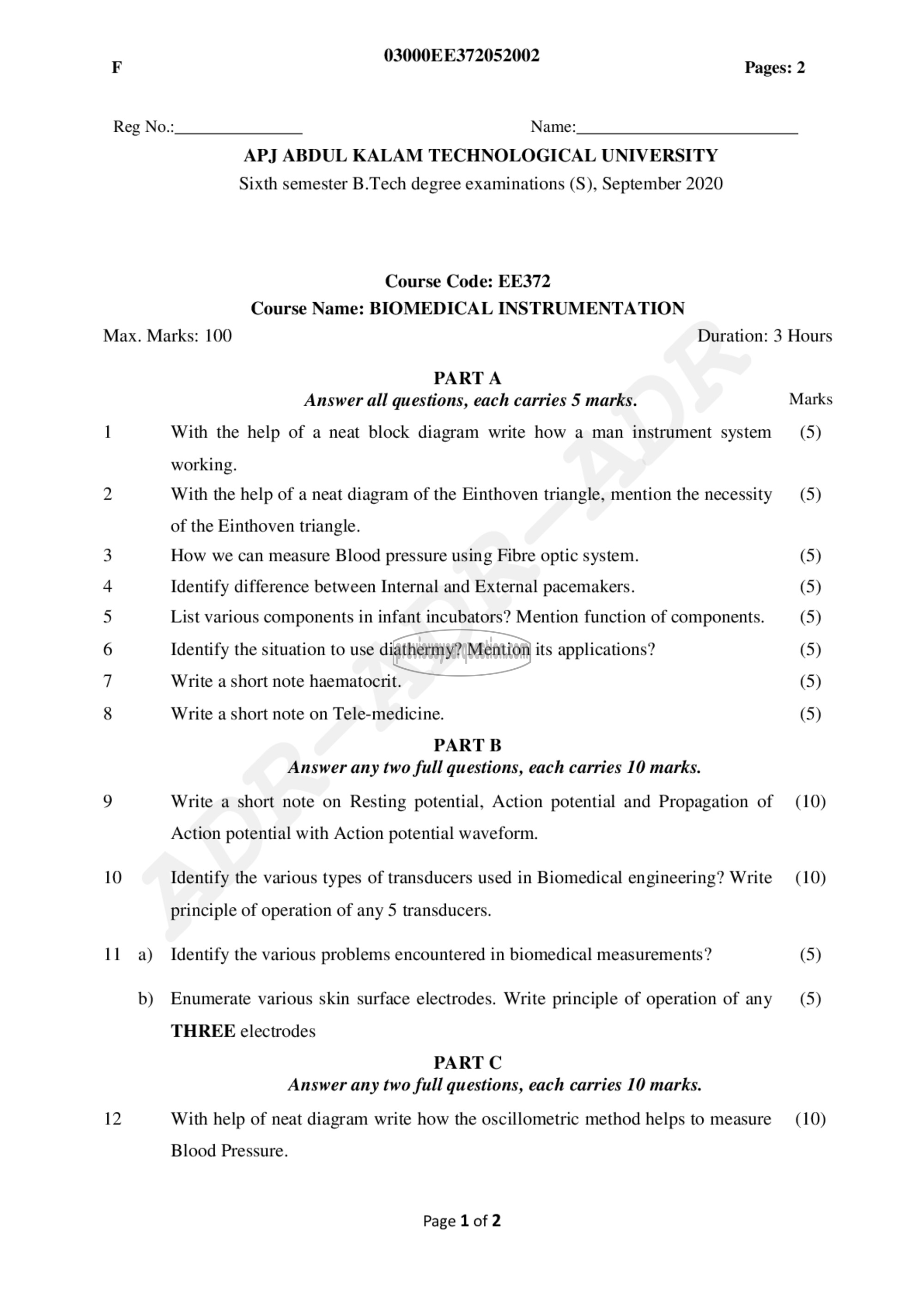 Question Paper - Biomedical Instrumentation-1