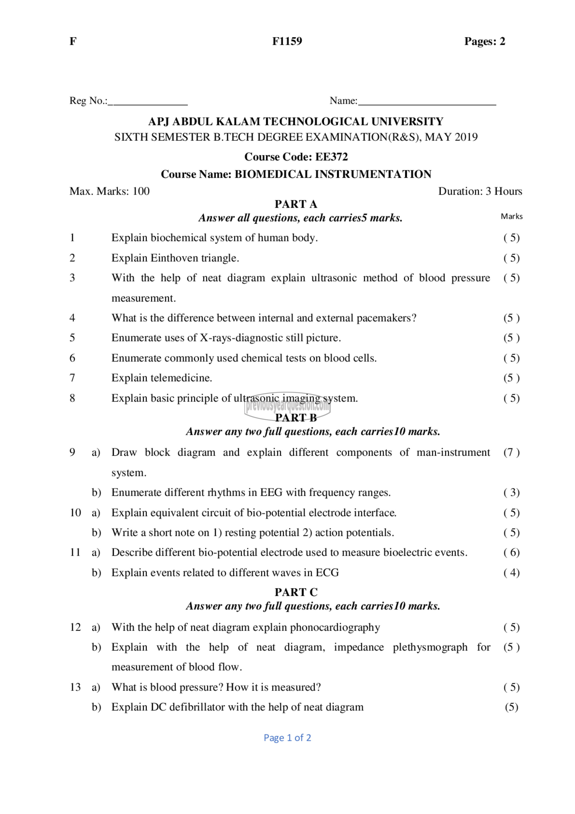 Question Paper - Biomedical Instrumentation-1