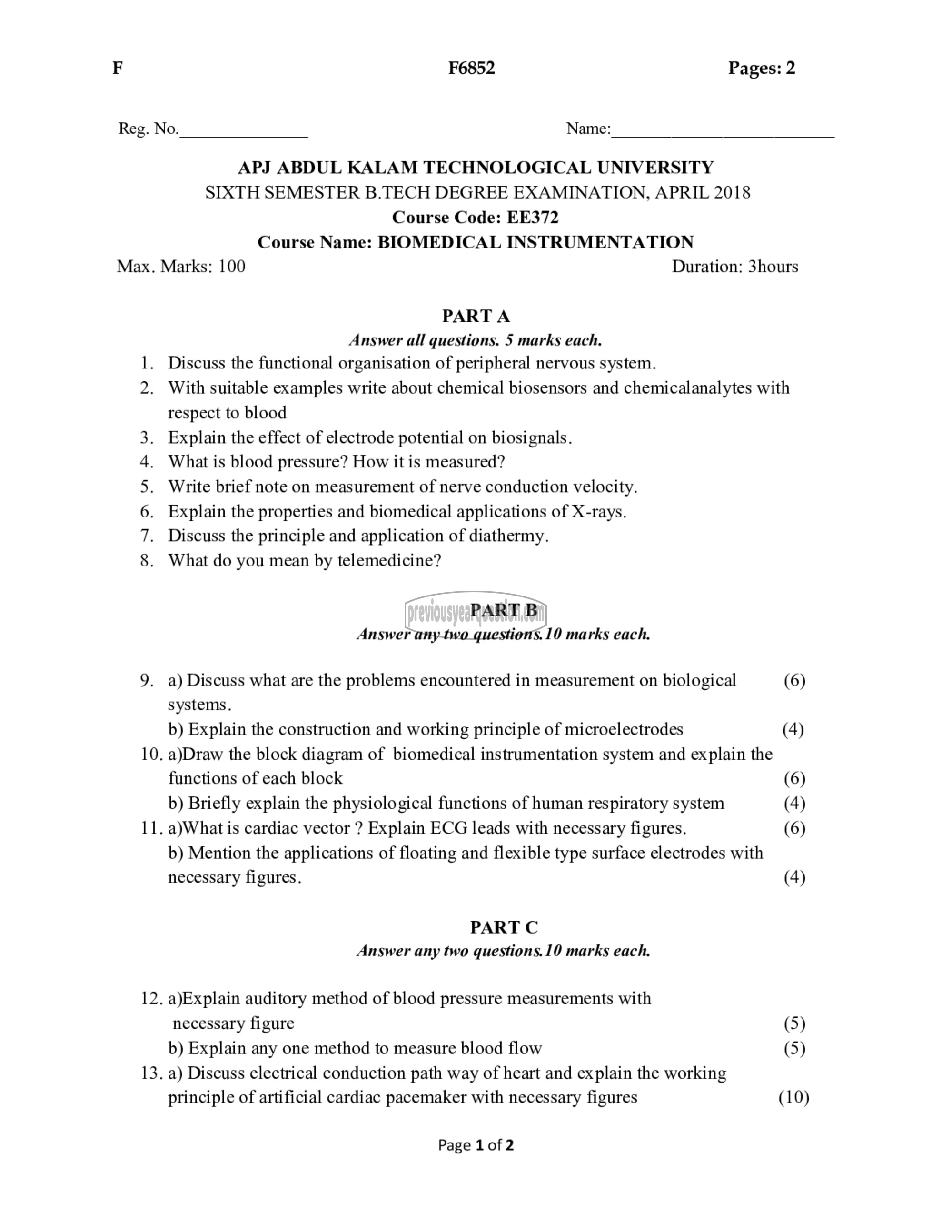 Question Paper - Biomedical Instrumentation-1