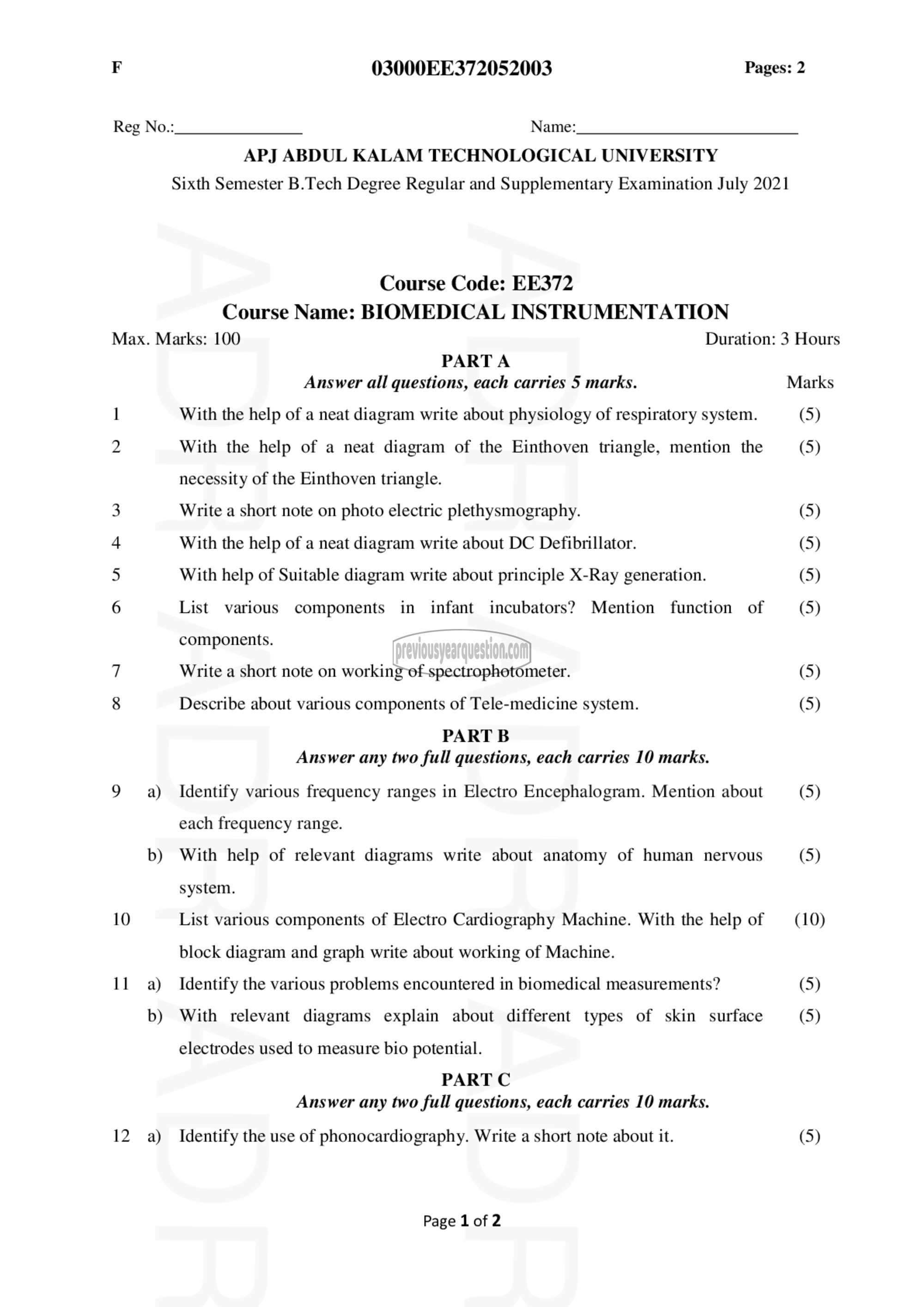 Question Paper - Biomedical Instrumentation-1