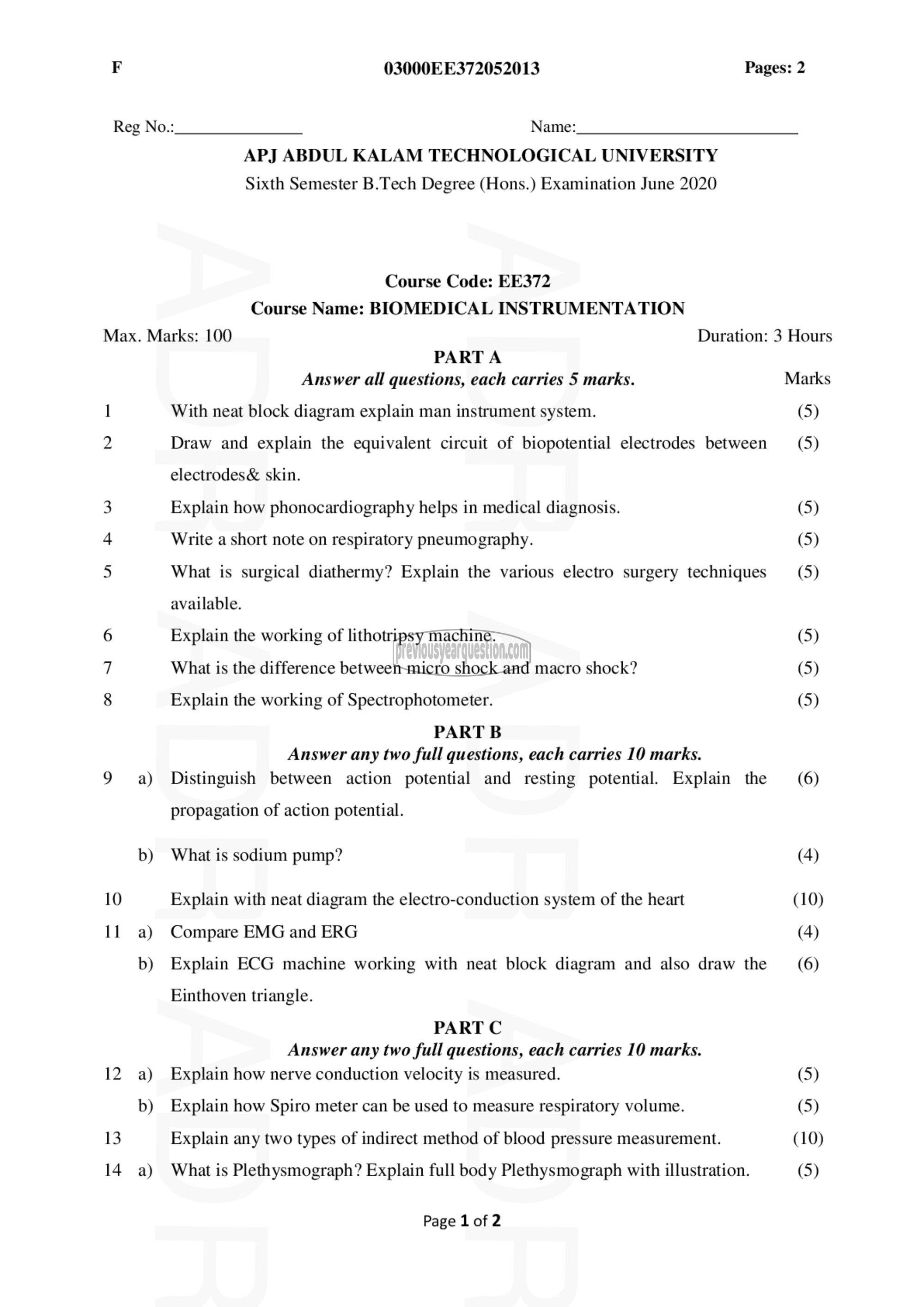 Question Paper - Biomedical Instrumentation-1