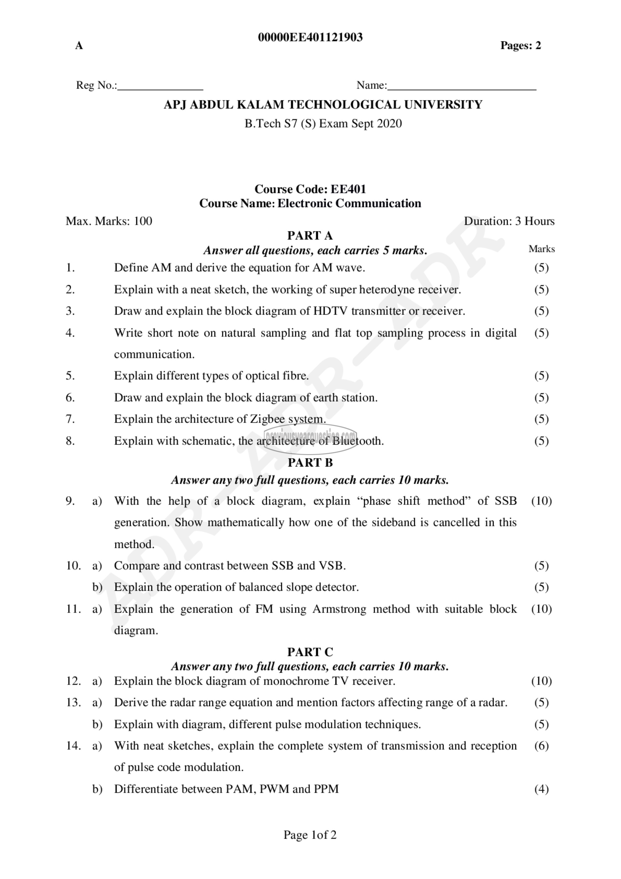 Question Paper - Electronic communication-1