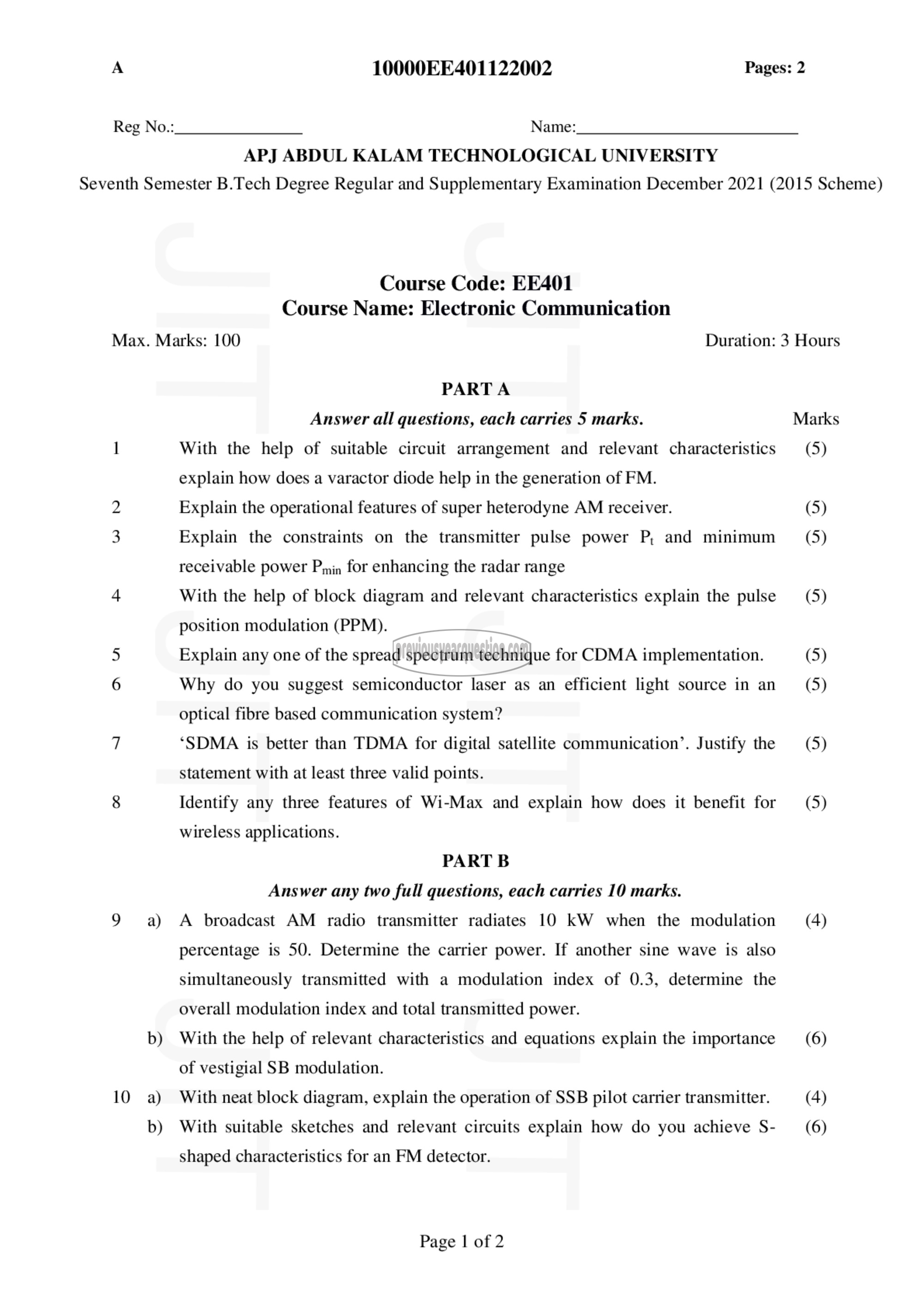 Question Paper - Electronic communication-1