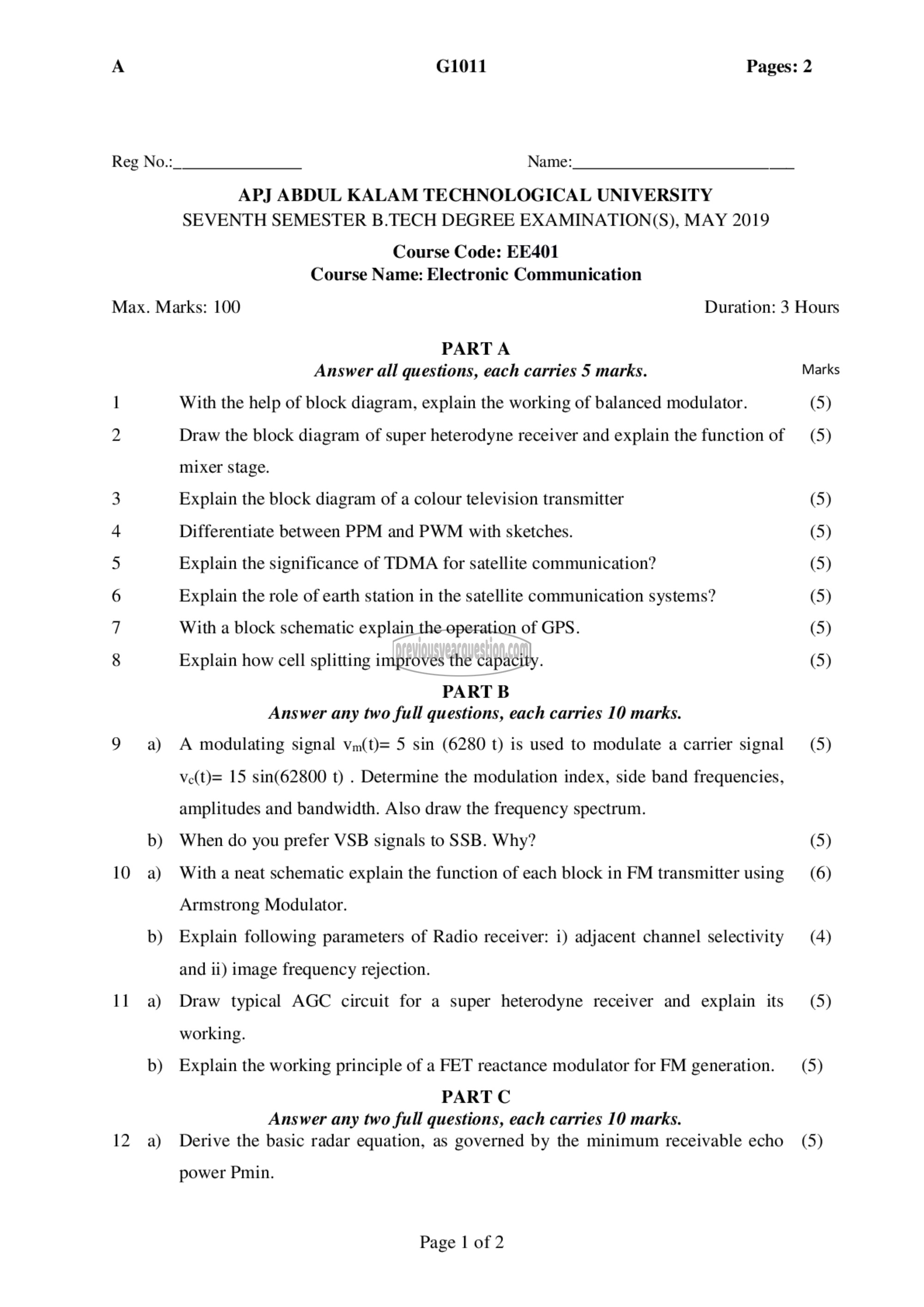 Question Paper - Electronic communication-1