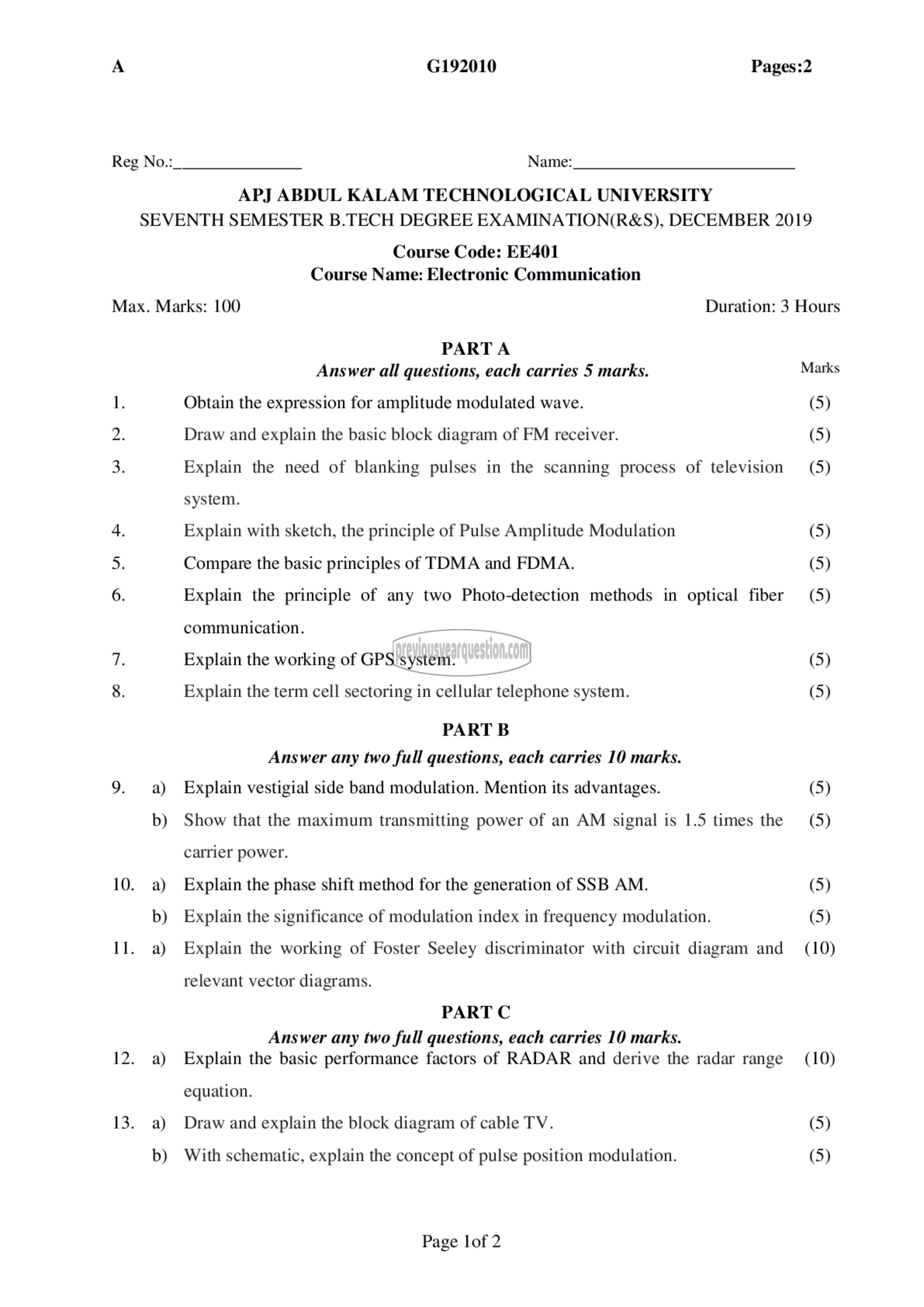 Question Paper - Electronic communication-1