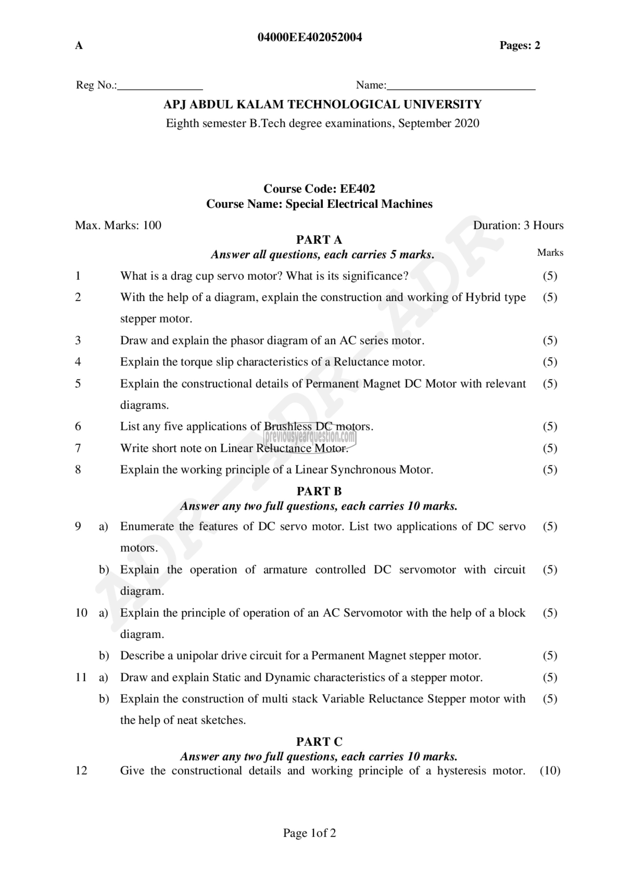 Question Paper - Special Electric Machines-1