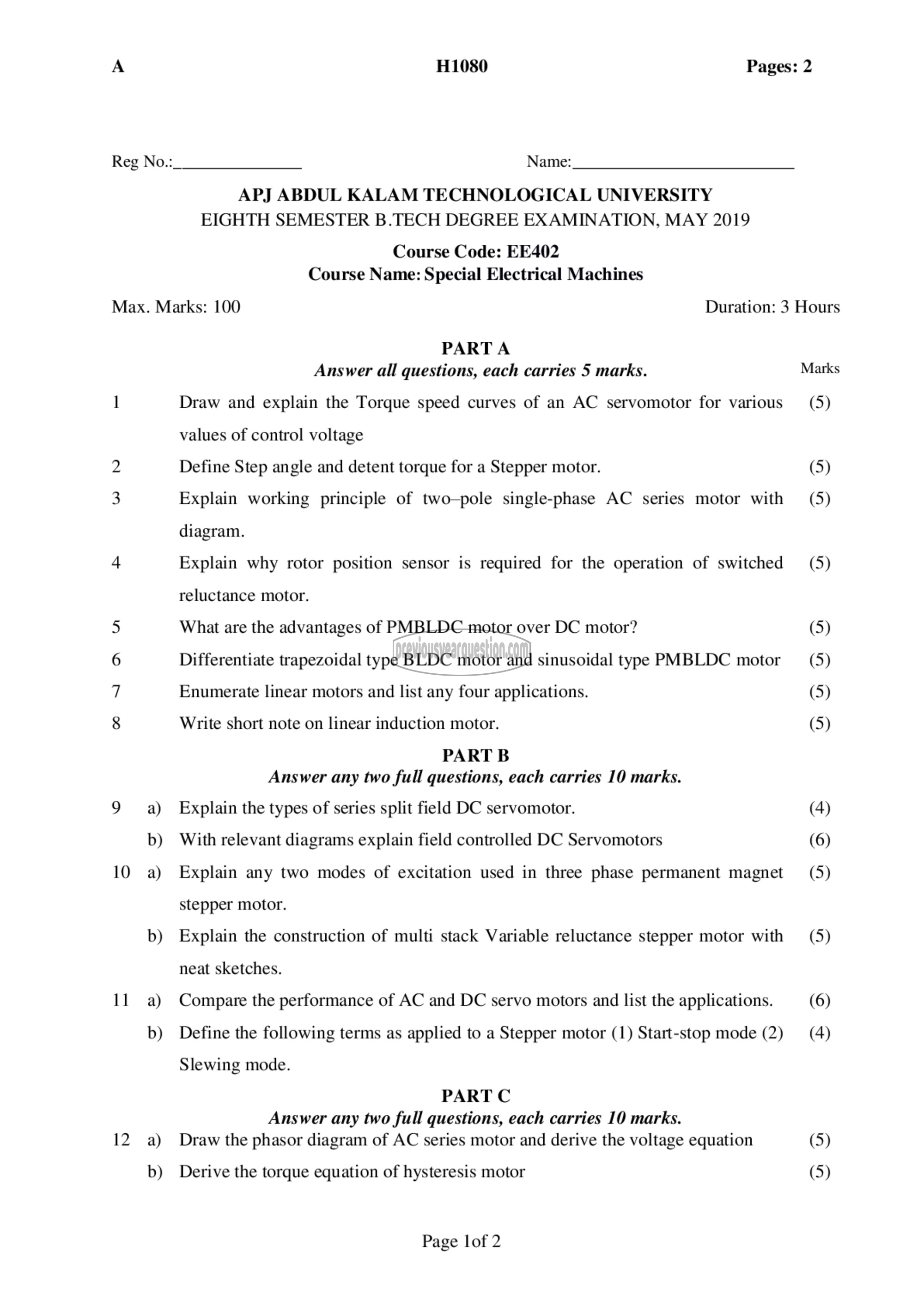 Question Paper - Special Electric Machines-1