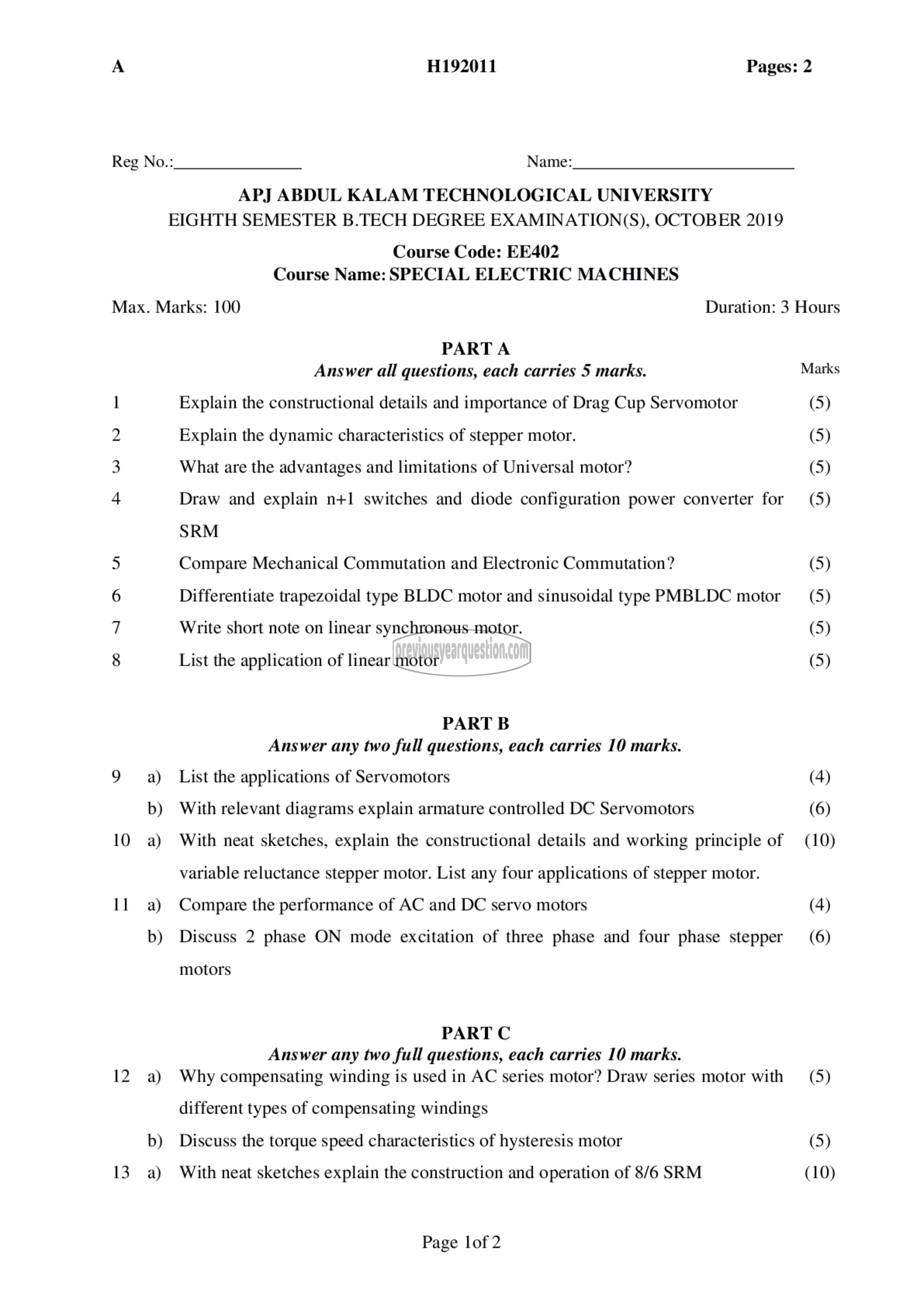 Question Paper - Special Electric Machines-1