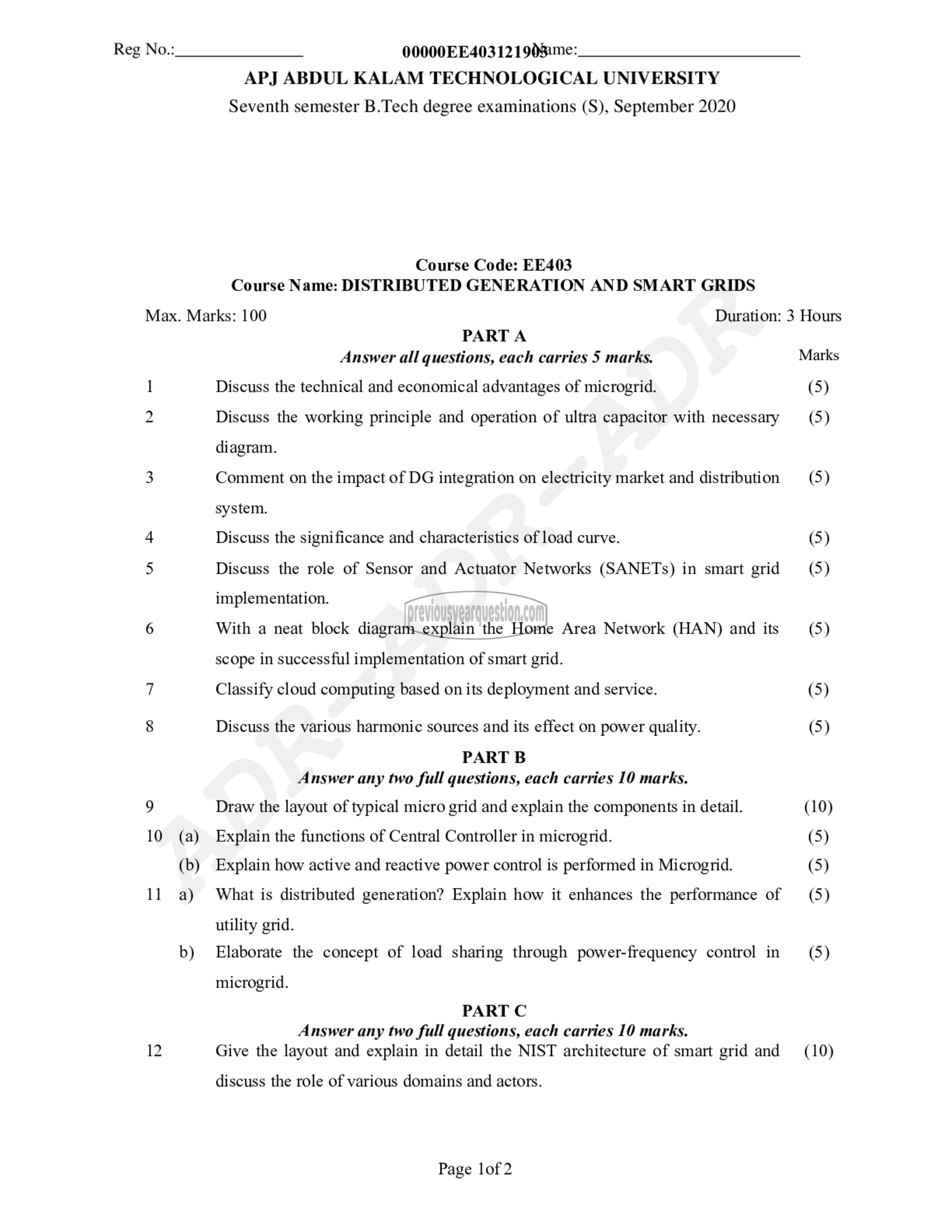 Question Paper - Distributed generation and smart grids-1