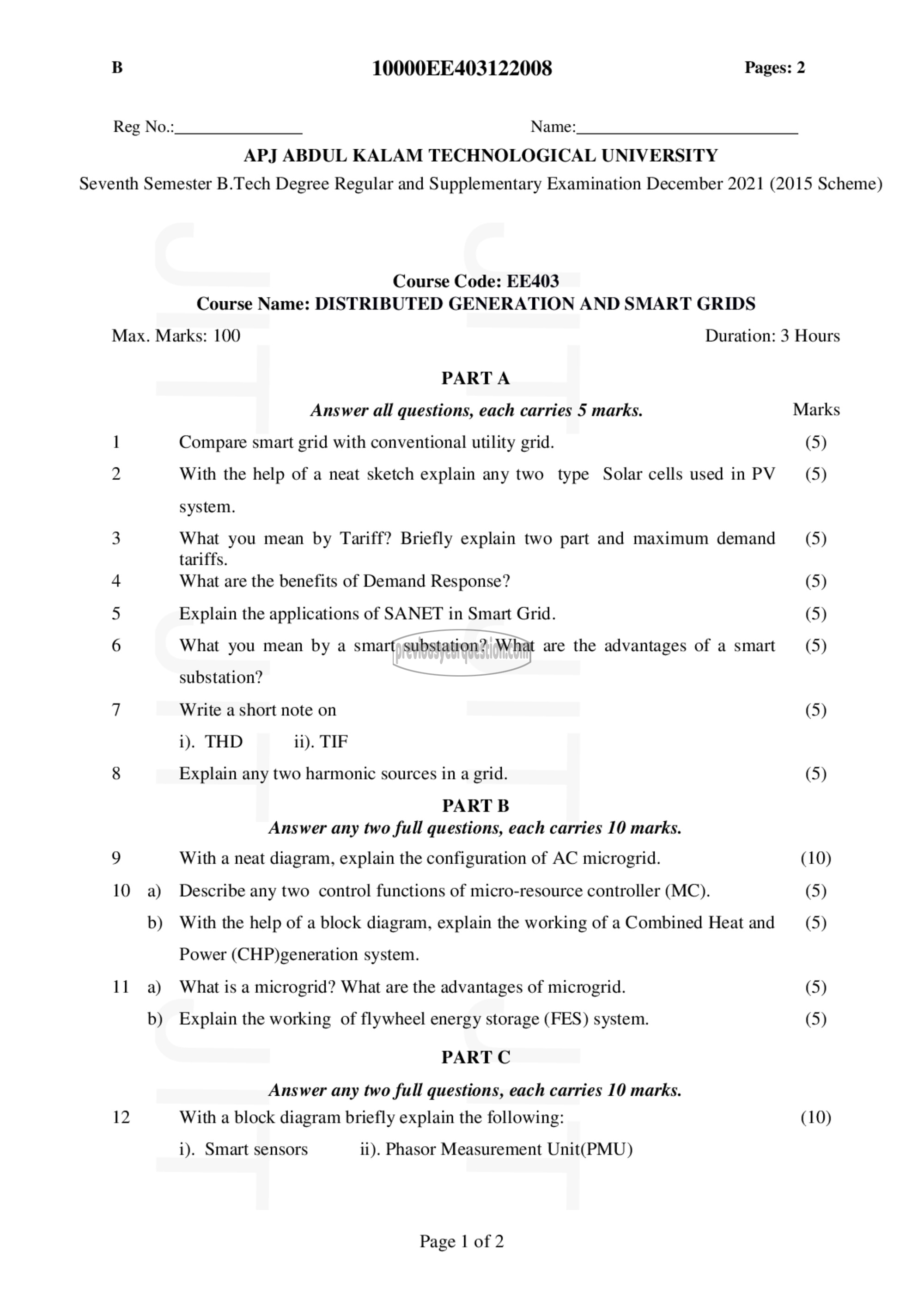 Question Paper - Distributed generation and smart grids-1