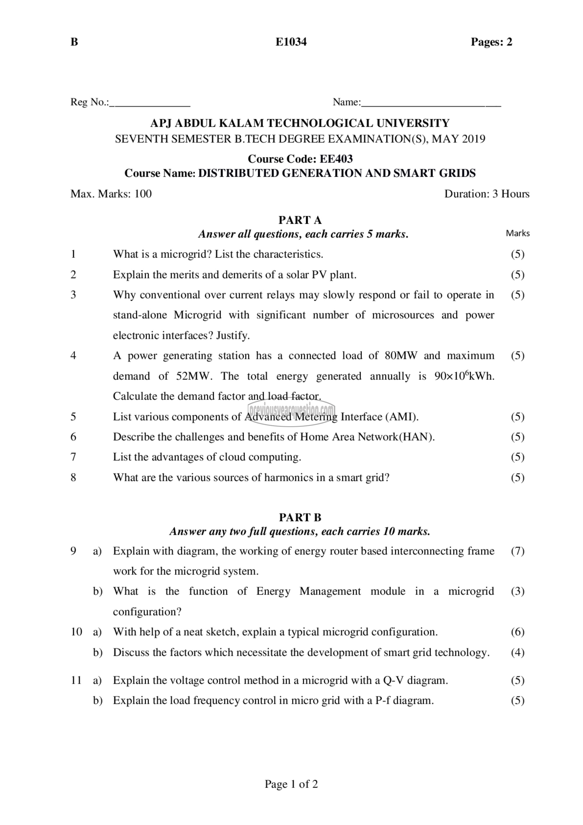 Question Paper - Distributed generation and smart grids-1