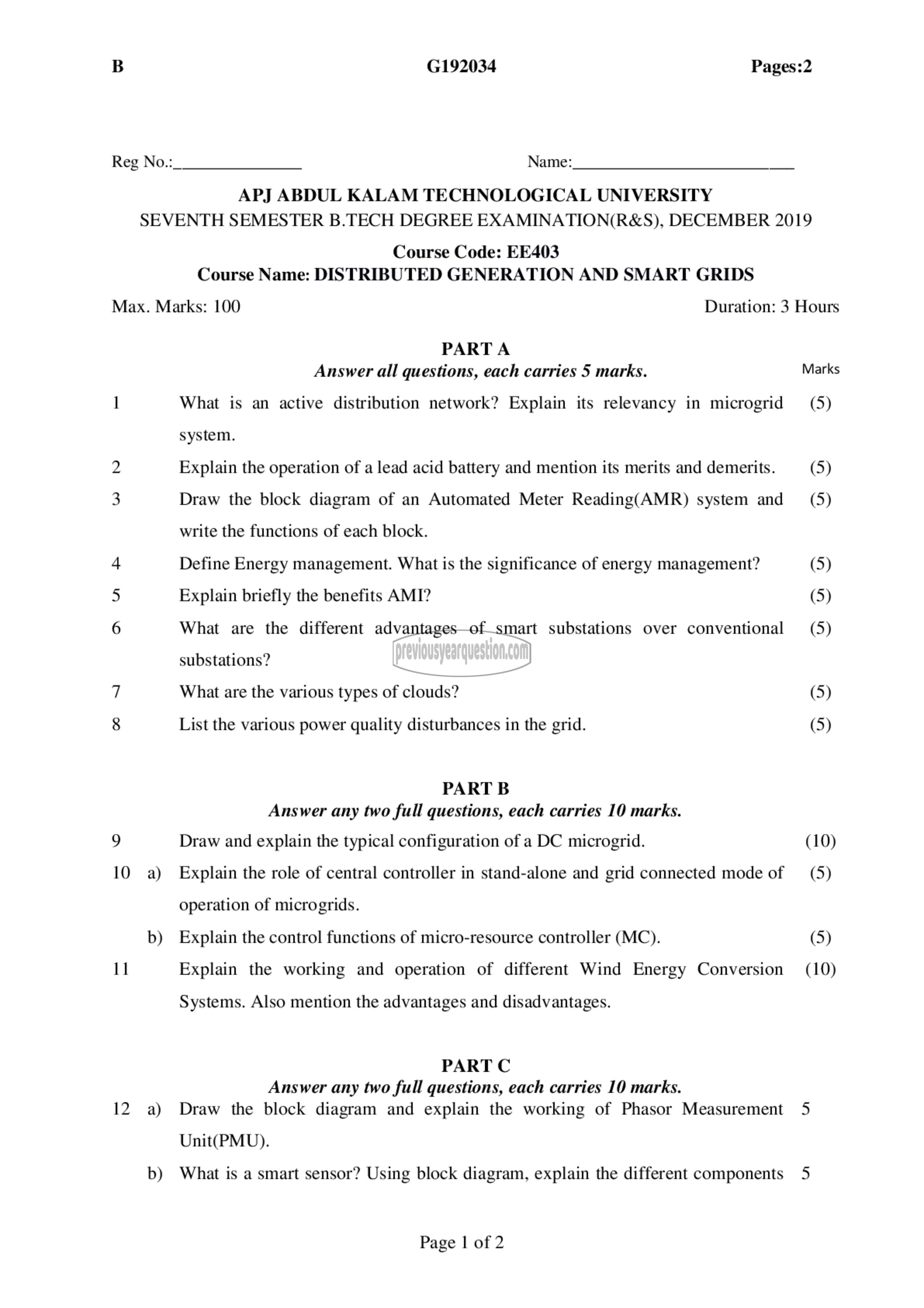 Question Paper - Distributed generation and smart grids-1