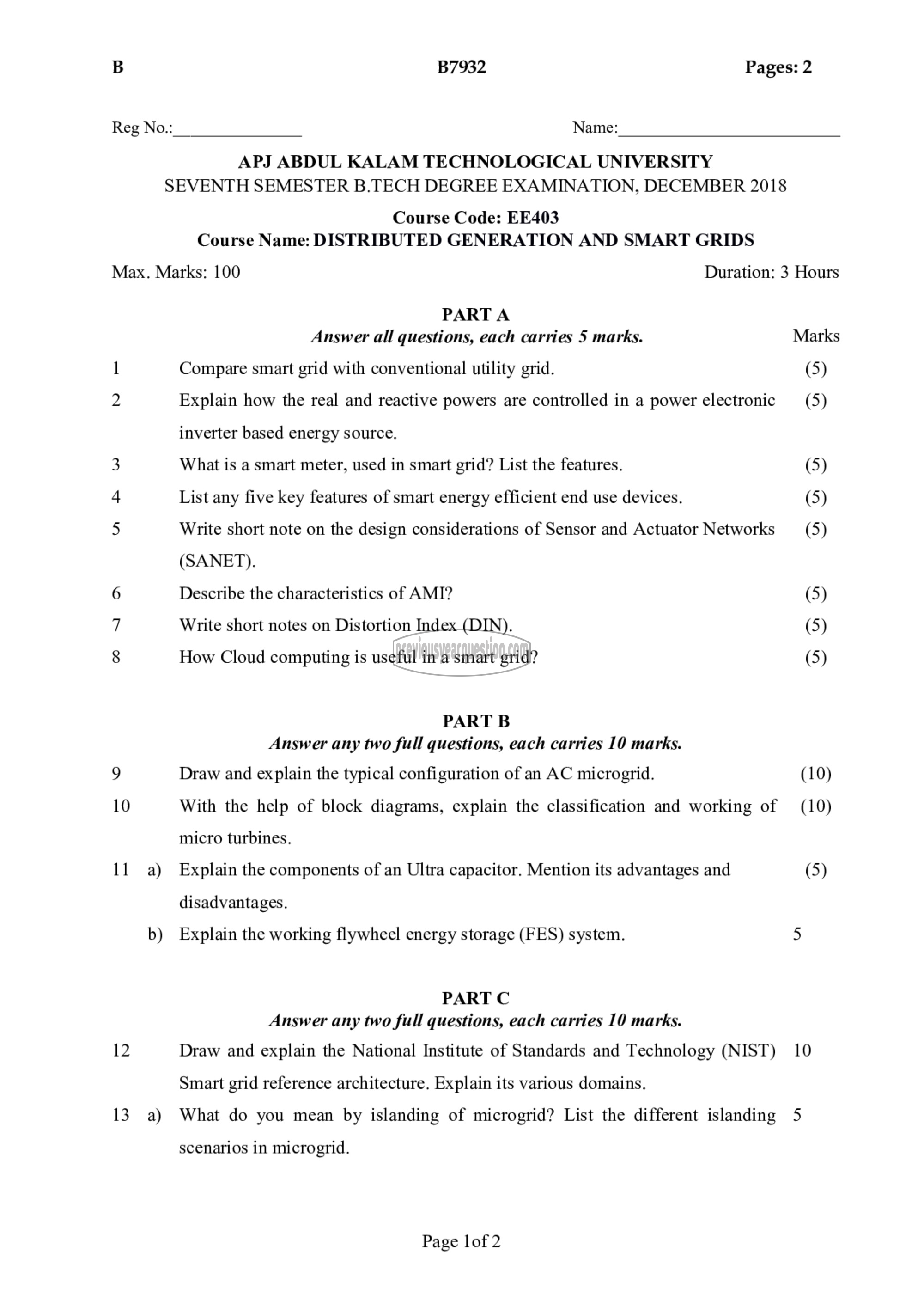 Question Paper - Distributed generation and smart grids-1