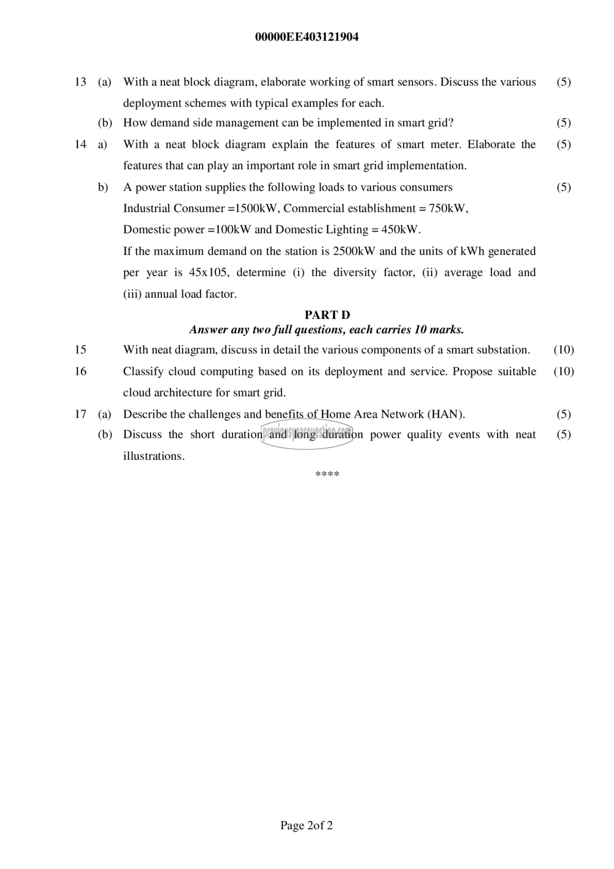 Question Paper - Distributed generation and smart grids-2