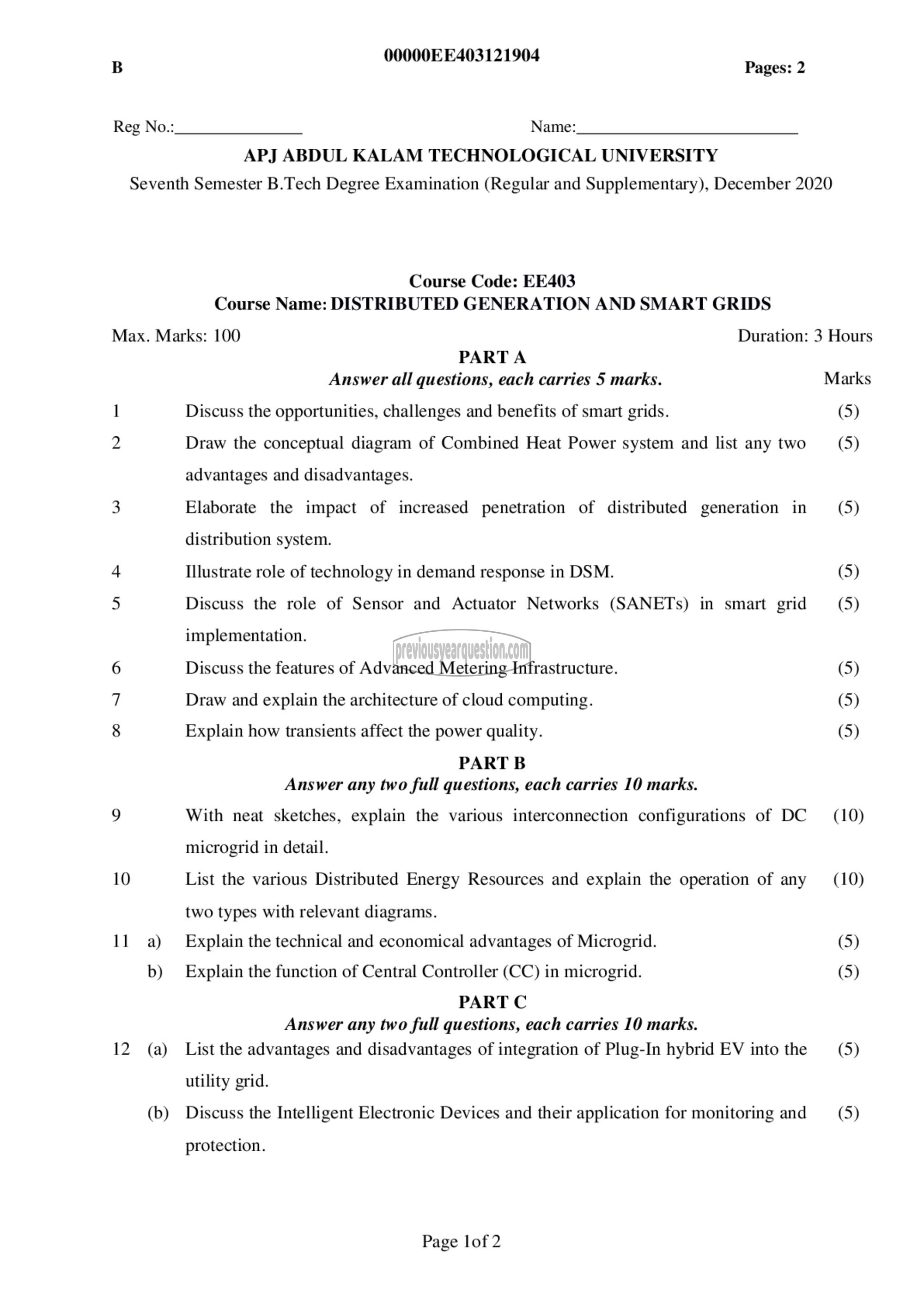 Question Paper - Distributed generation and smart grids-1