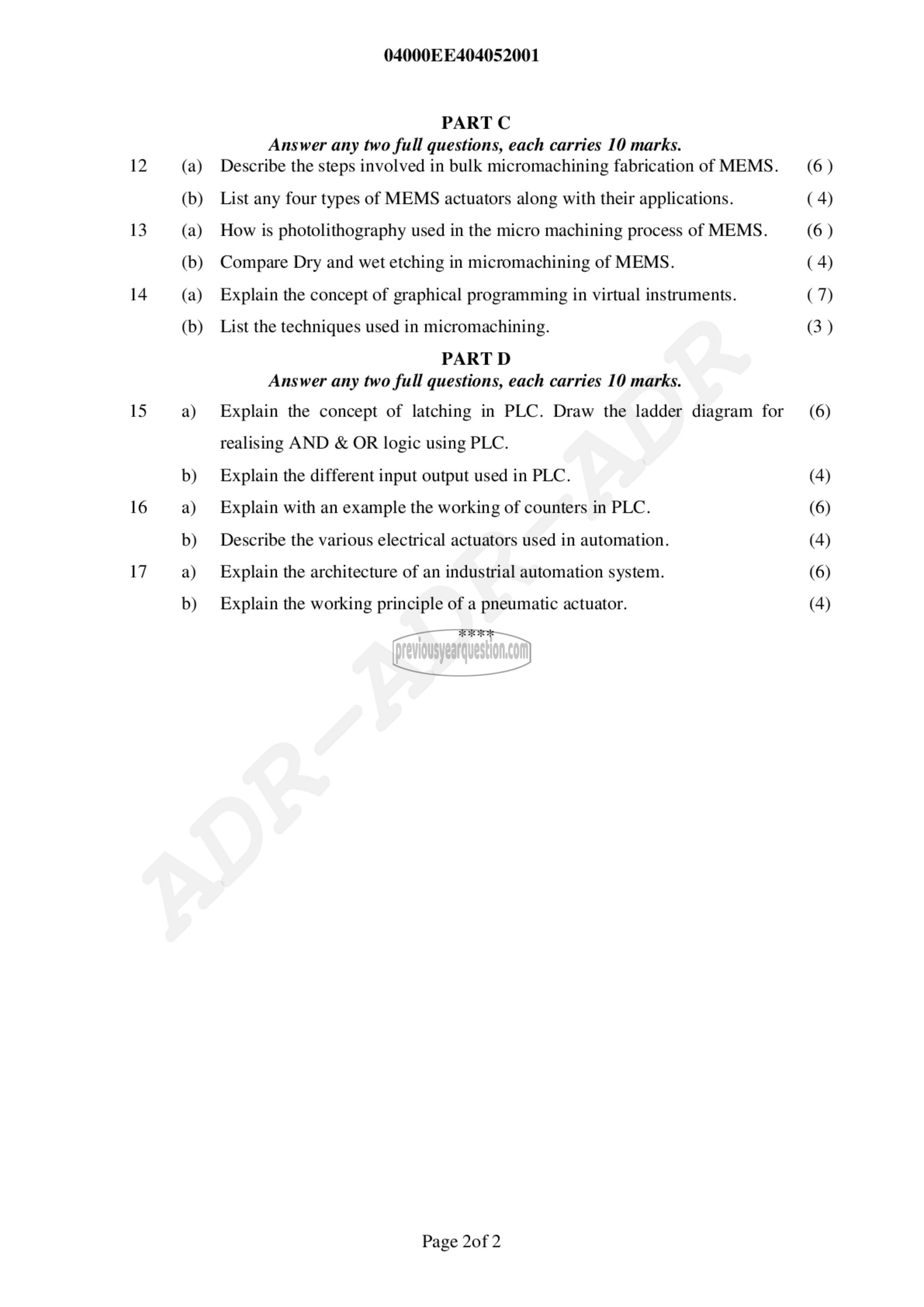 Question Paper - Industrial Instrumentation &Automation-2