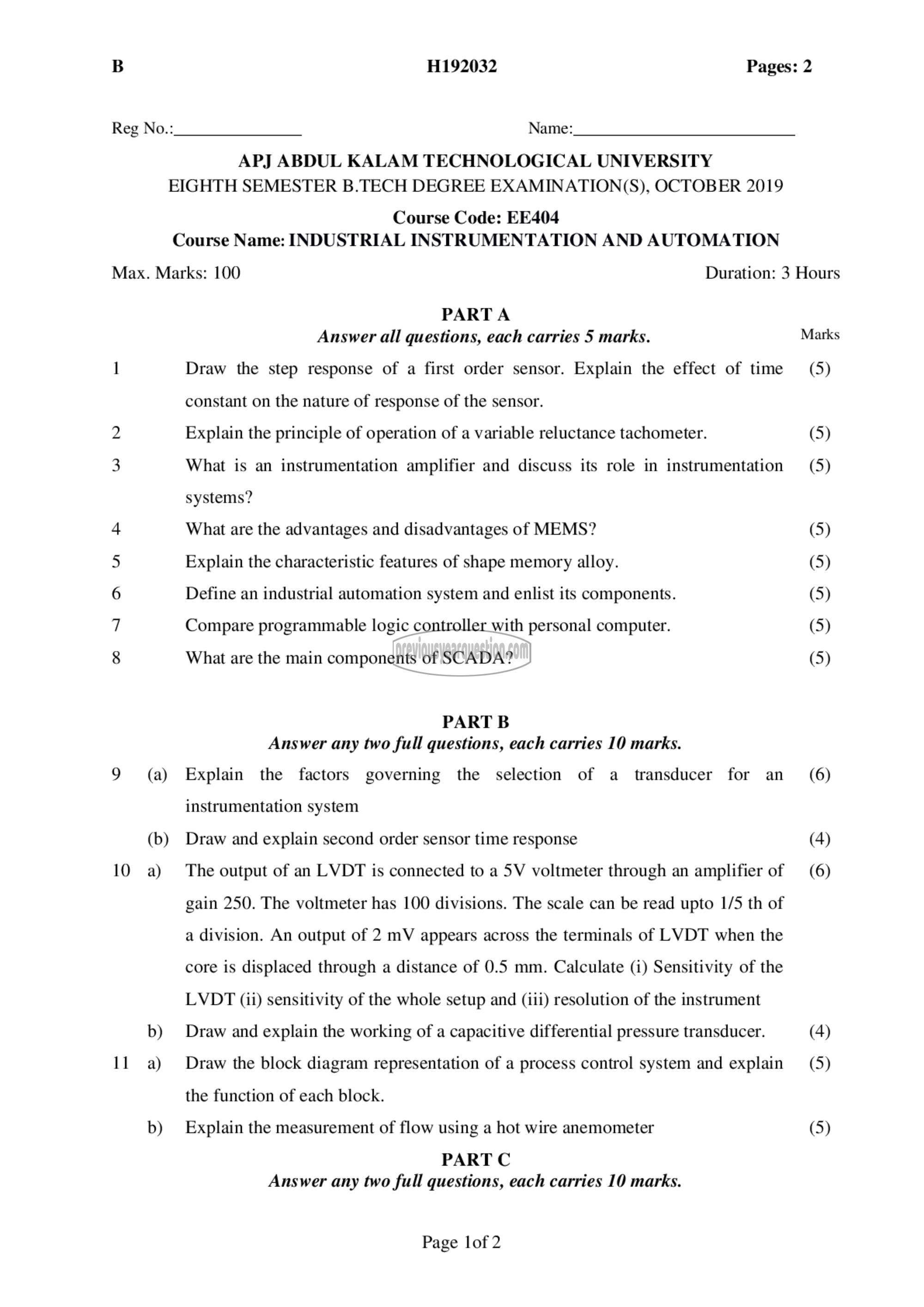 Question Paper - Industrial Instrumentation &Automation-1