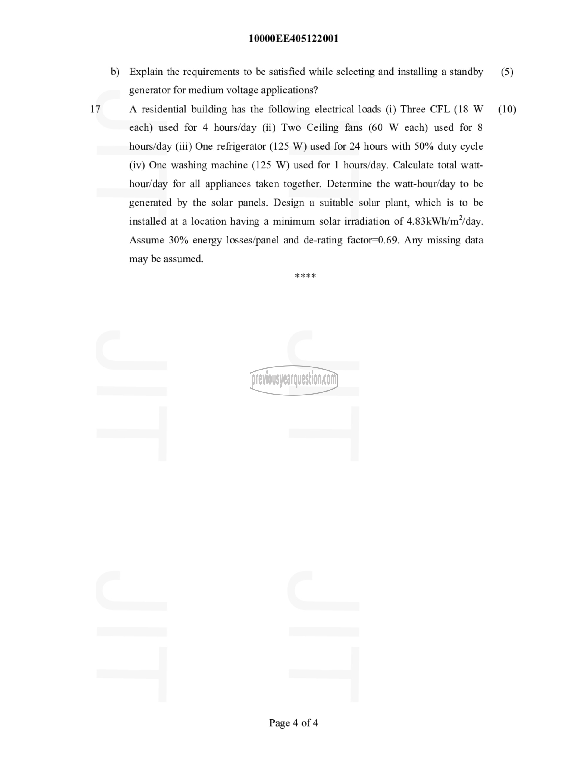 Question Paper - Electrical system design-4