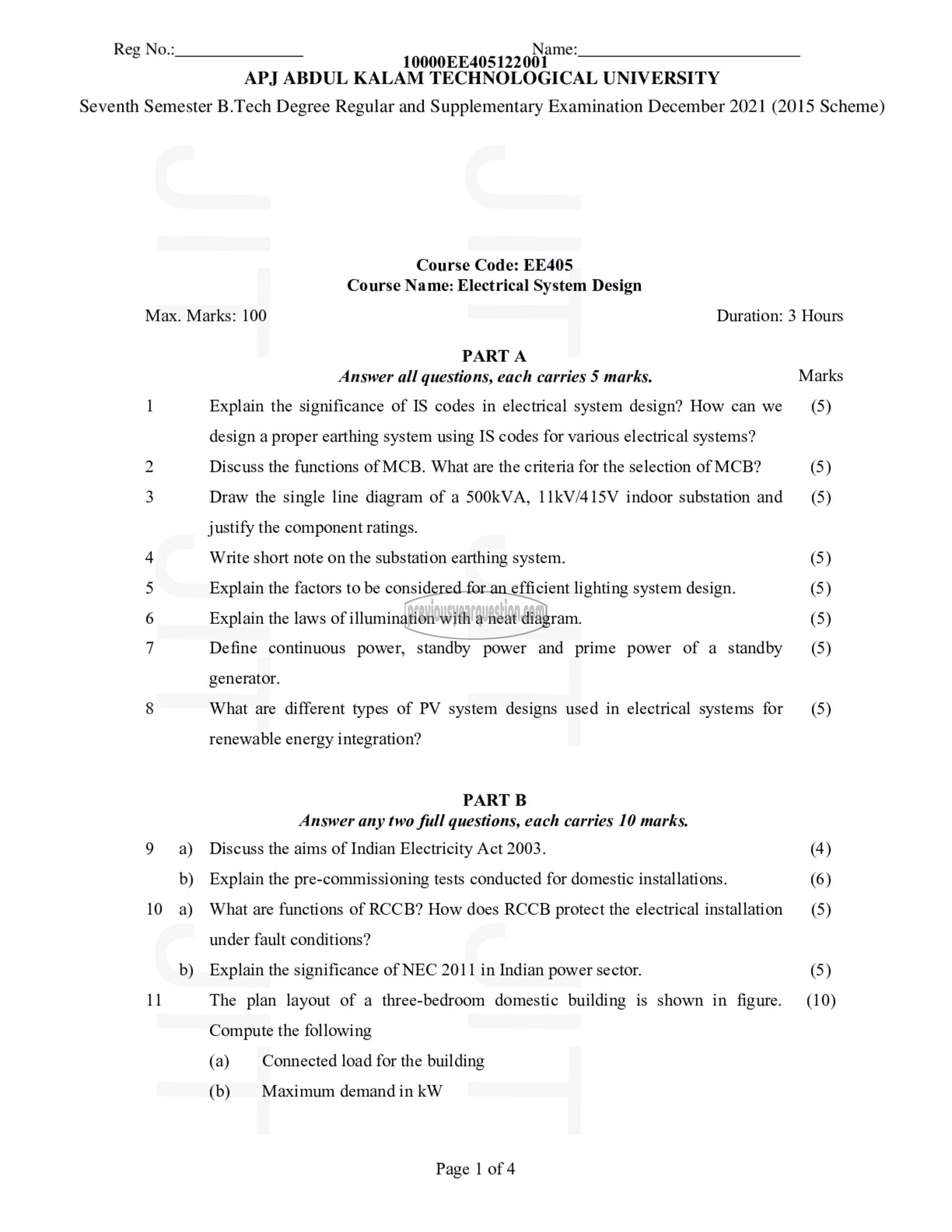 Question Paper - Electrical system design-1