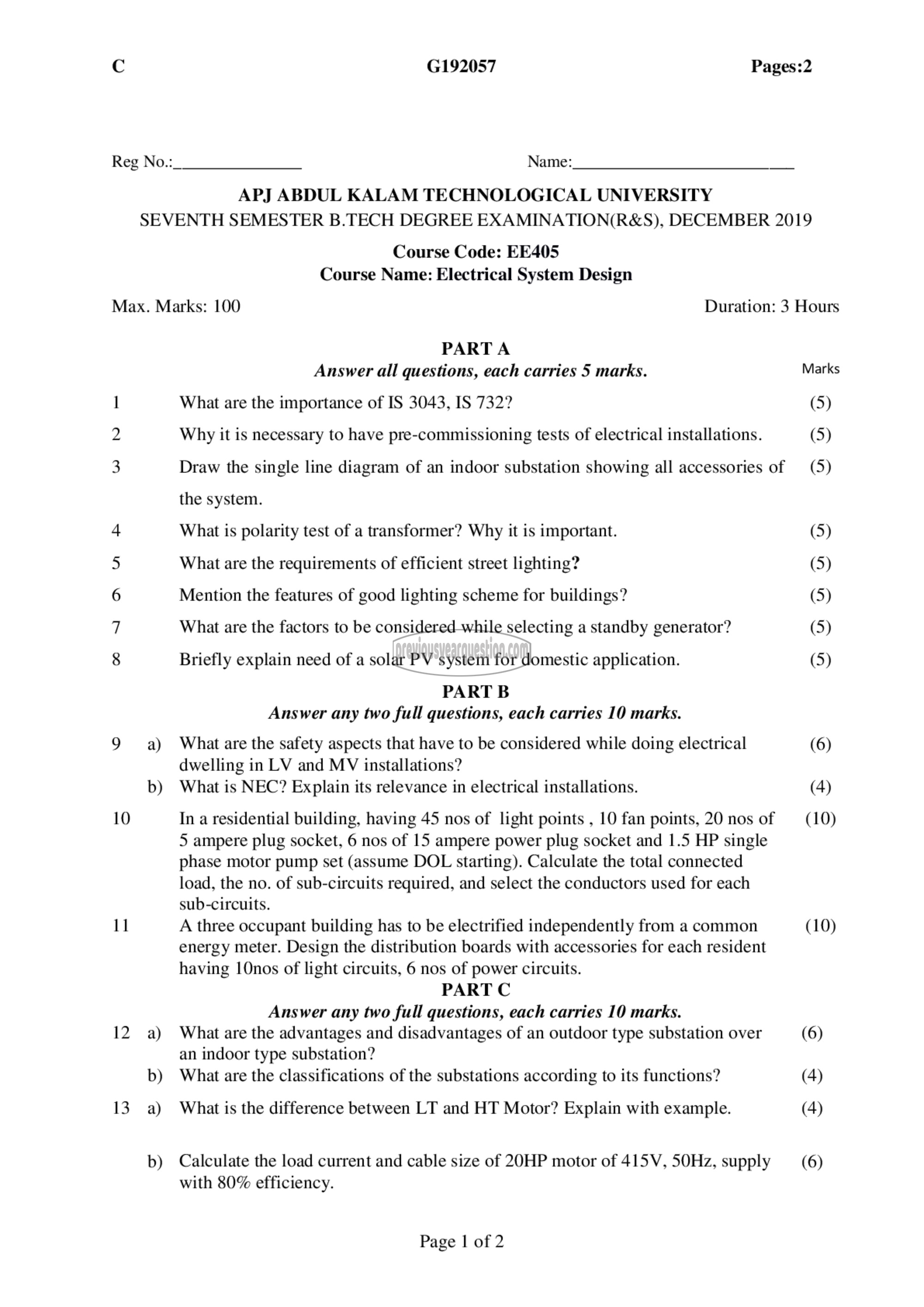 Question Paper - Electrical system design-1