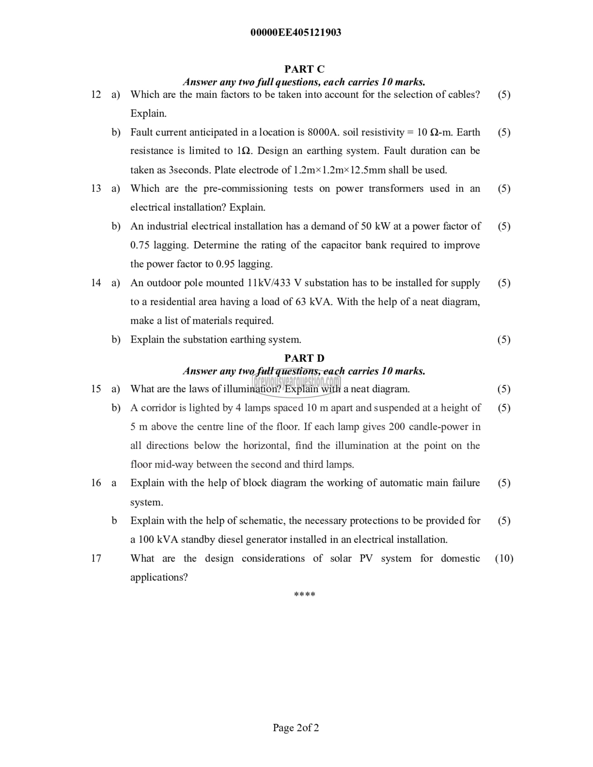 Question Paper - Electrical system design-2