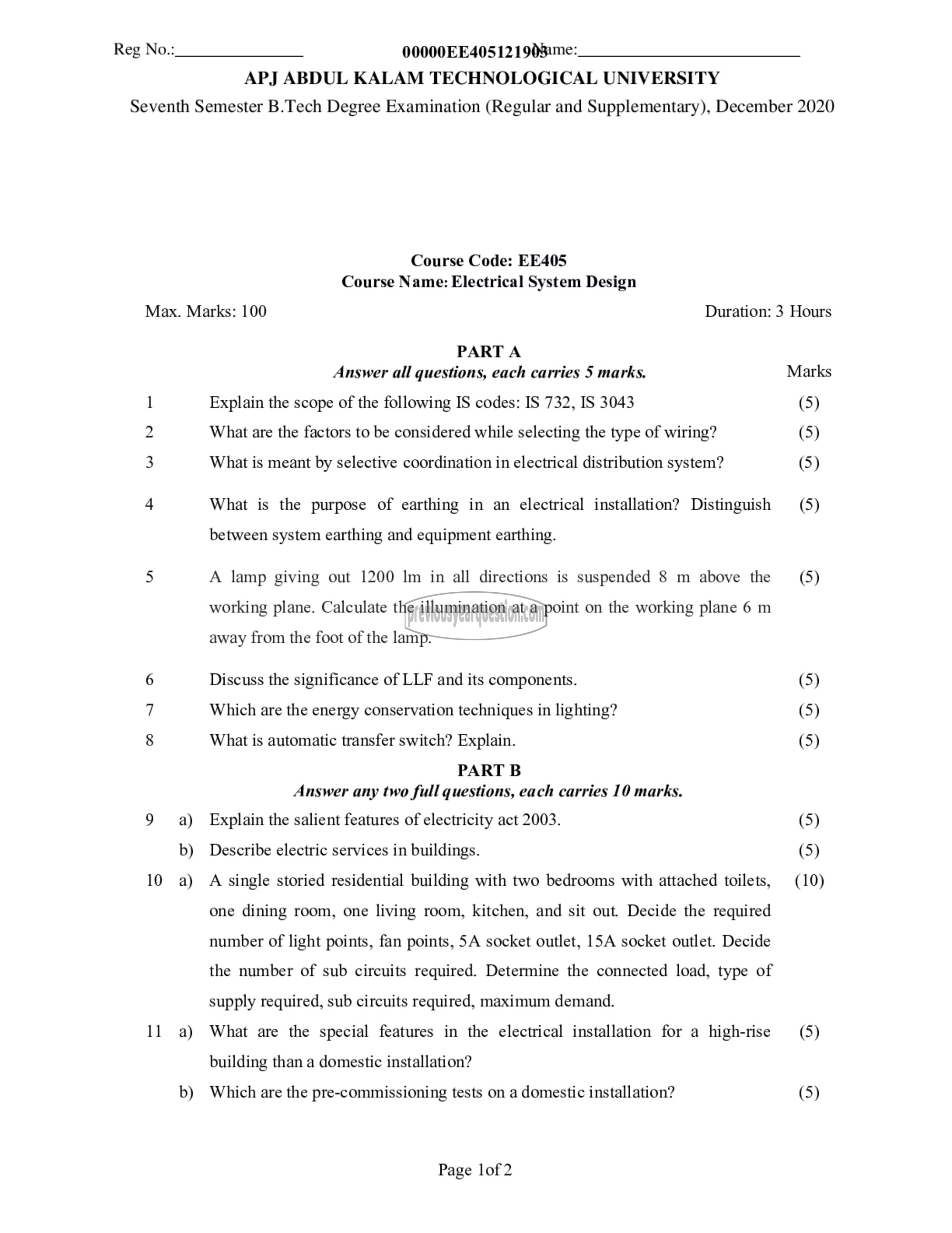 Question Paper - Electrical system design-1