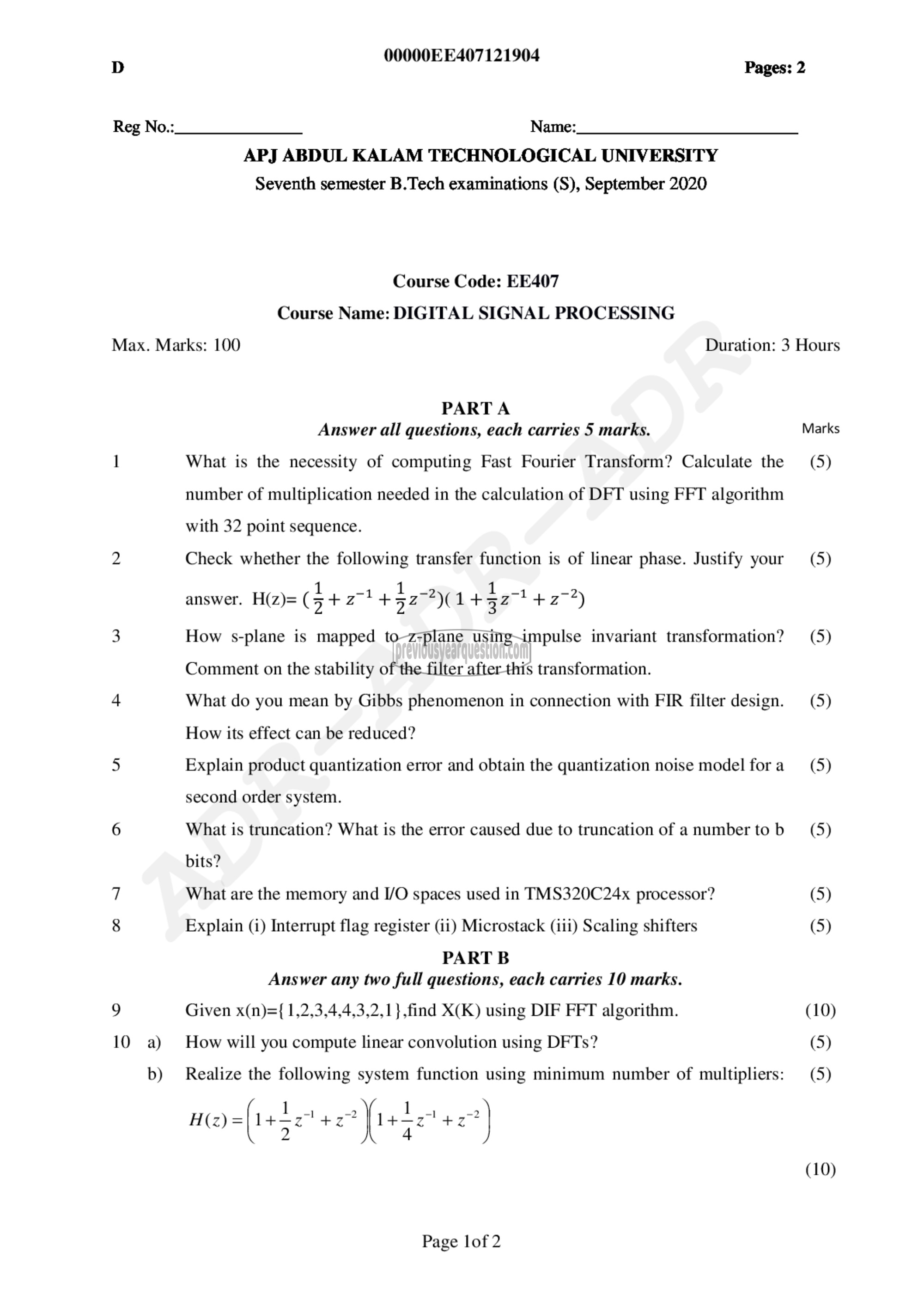 Question Paper - Digital Signal Processing-1