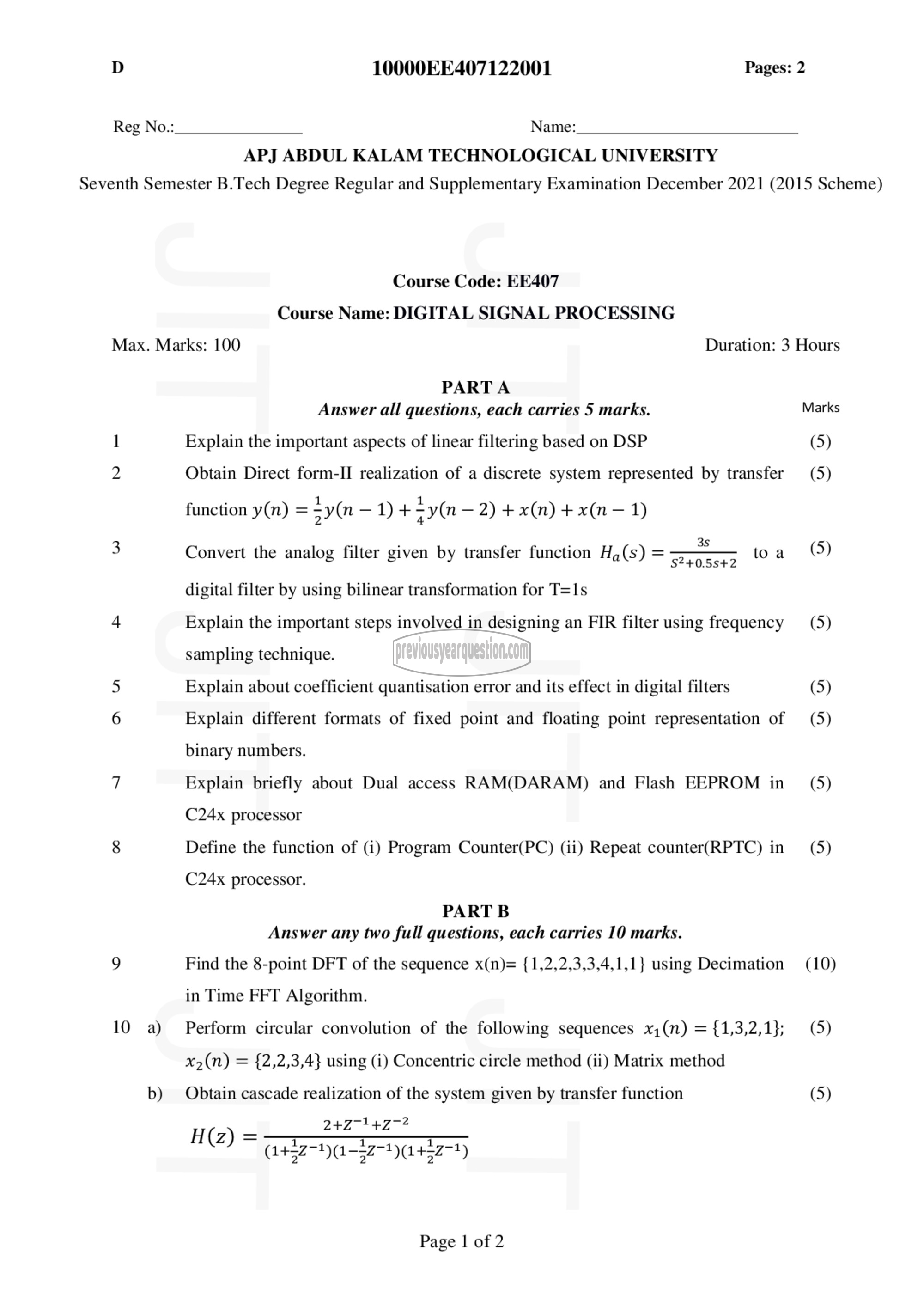 Question Paper - Digital Signal Processing-1