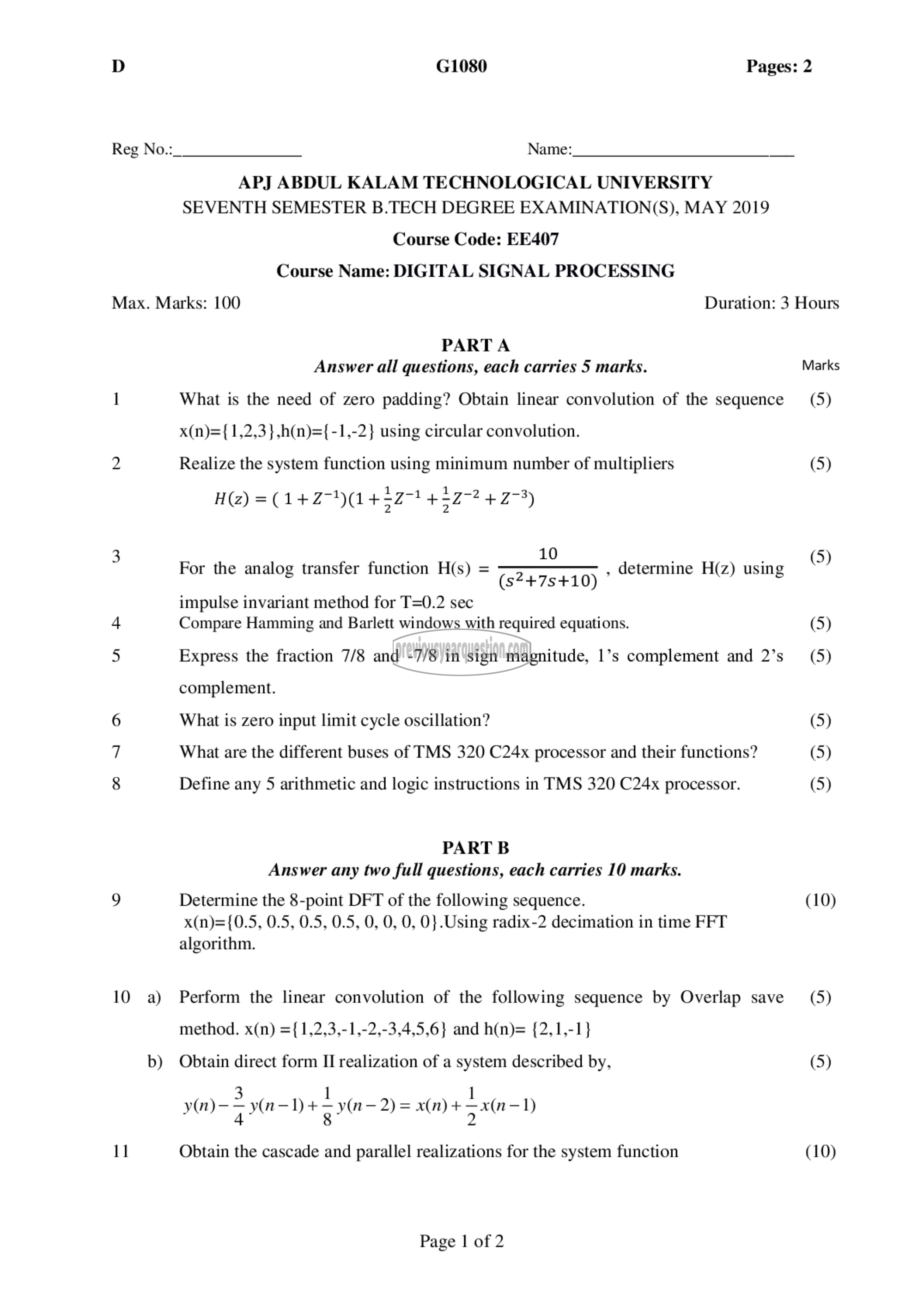 Question Paper - Digital Signal Processing-1