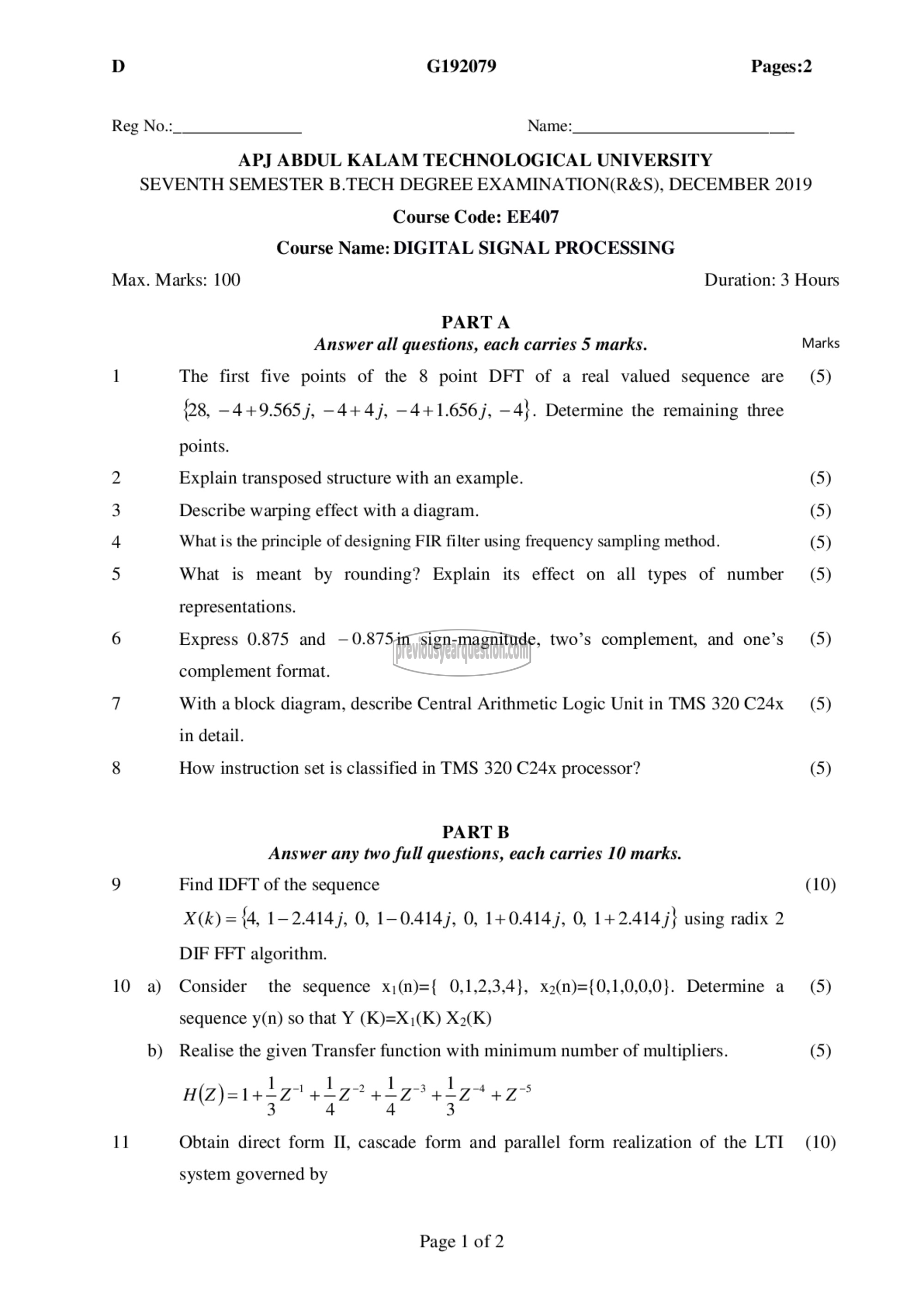 Question Paper - Digital Signal Processing-1