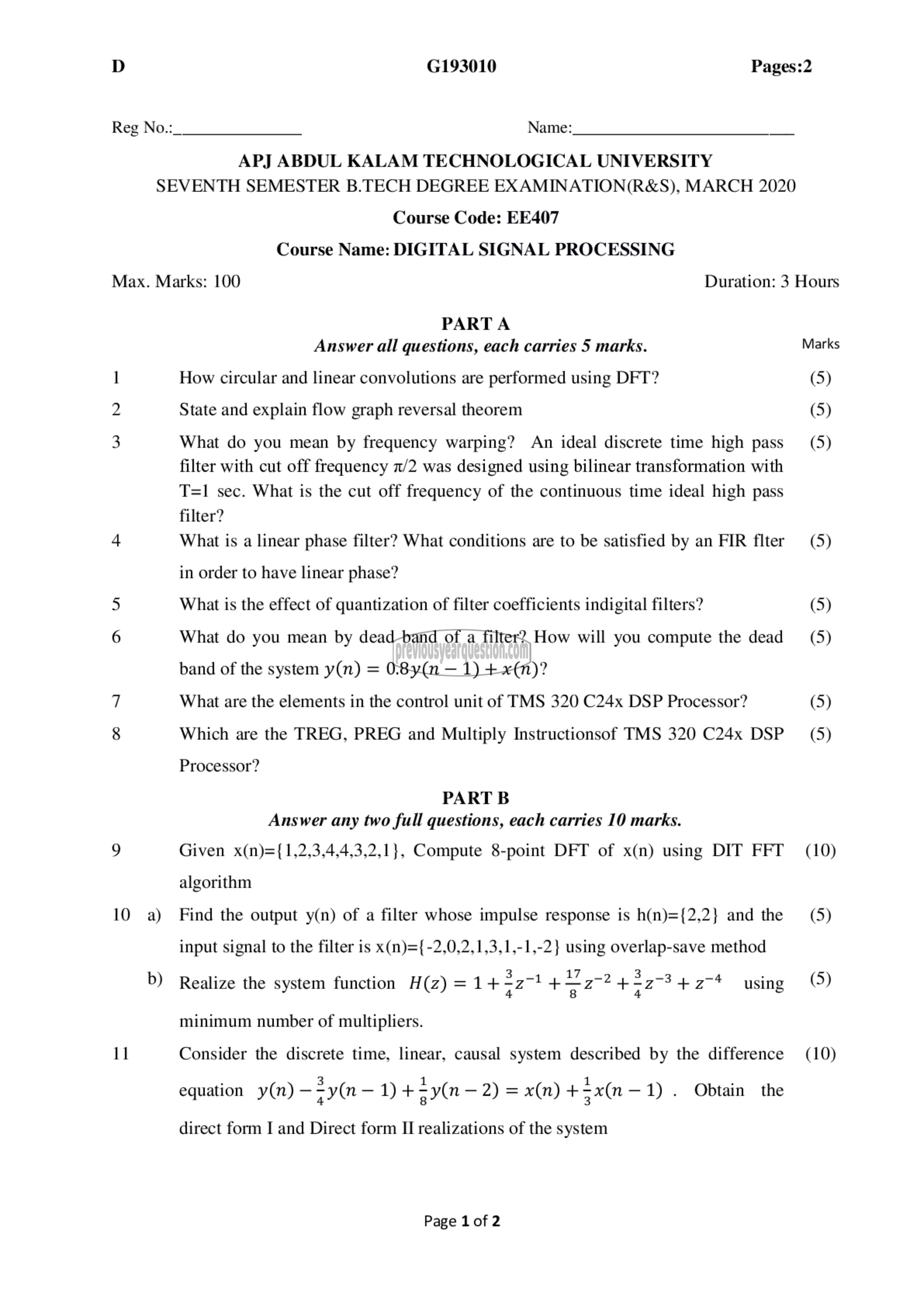 Question Paper - Digital Signal Processing-1