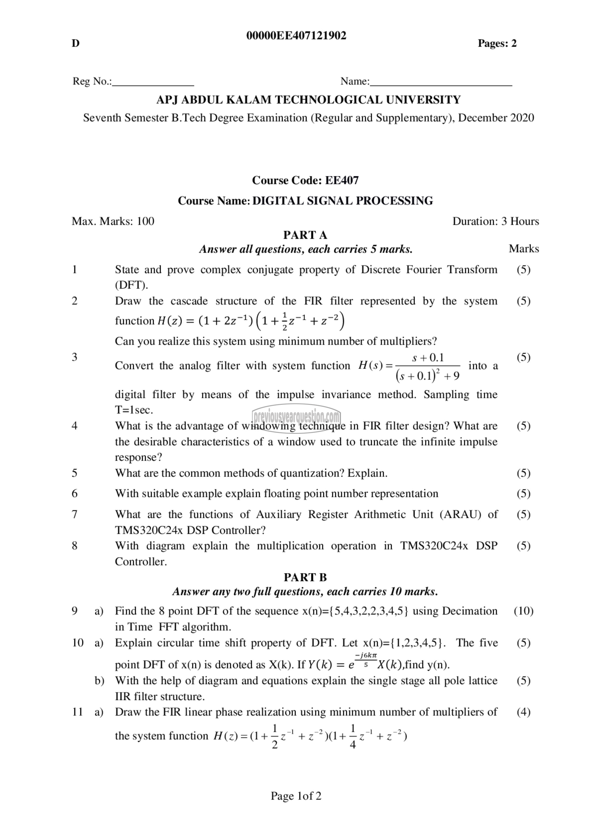 Question Paper - Digital Signal Processing-1