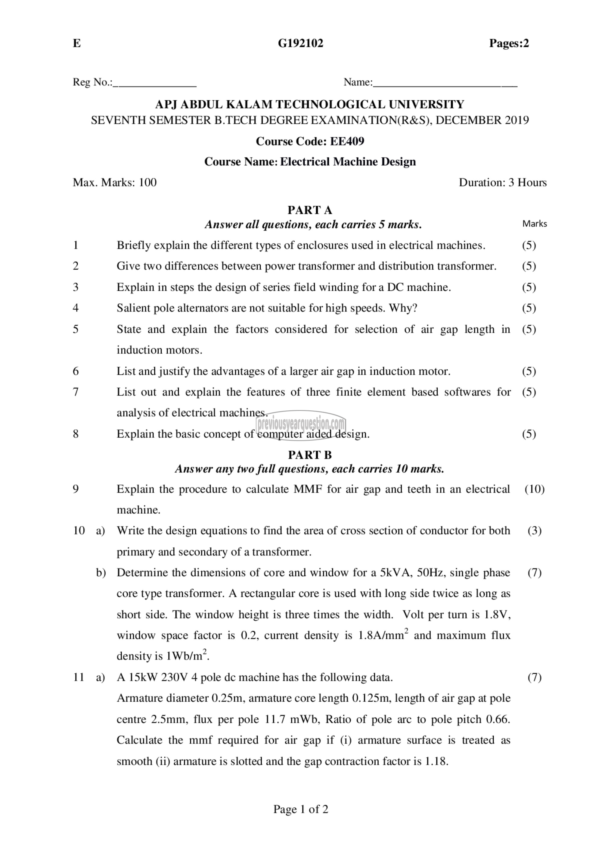 Question Paper - Electrical Machine Design-1