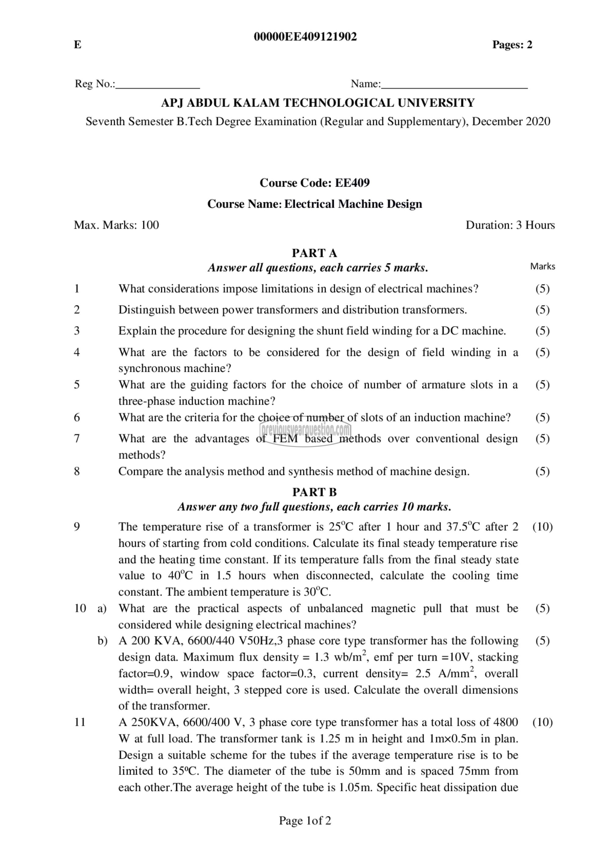 Question Paper - Electrical Machine Design-1