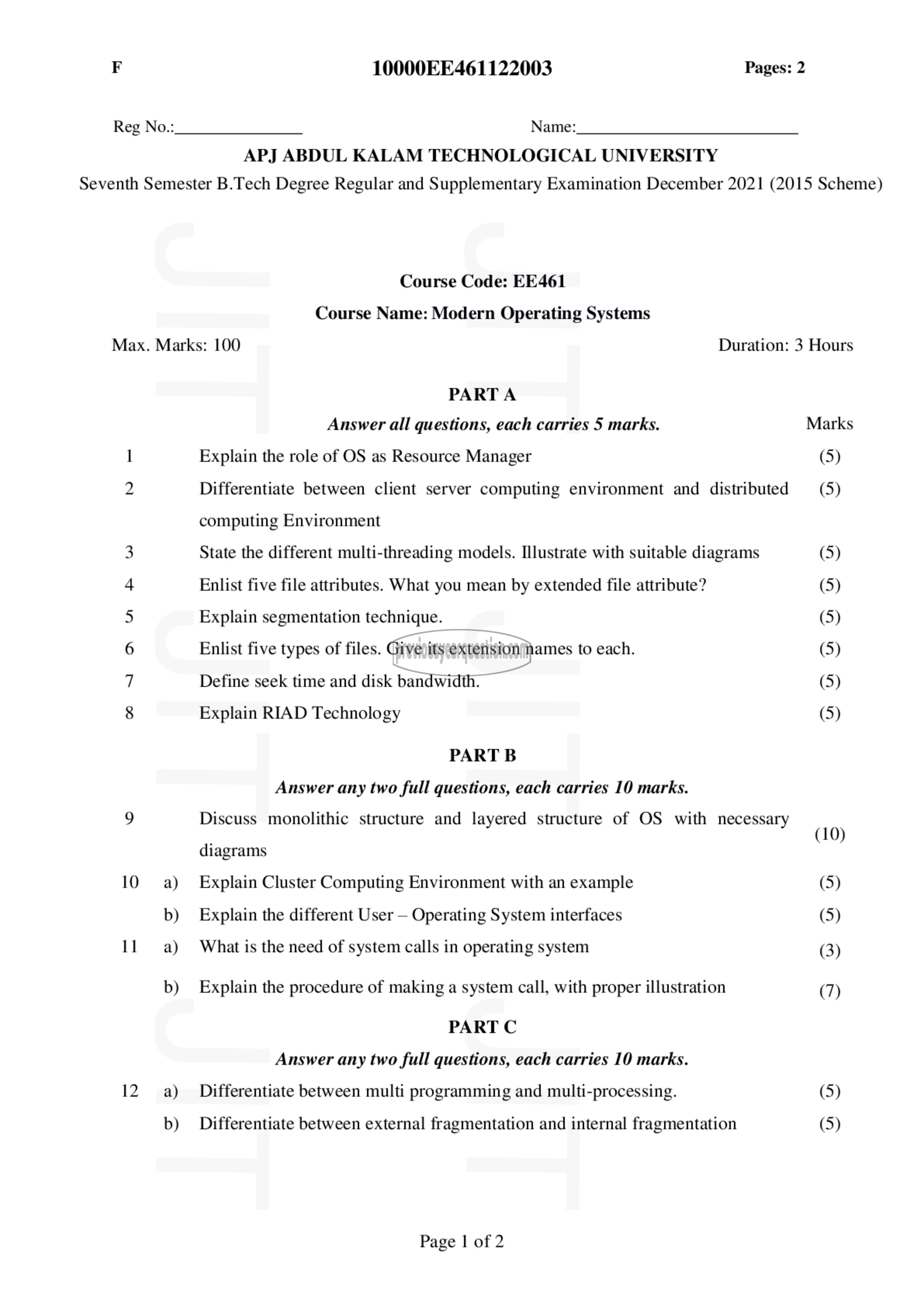 Question Paper - Modern Operating Systems-1