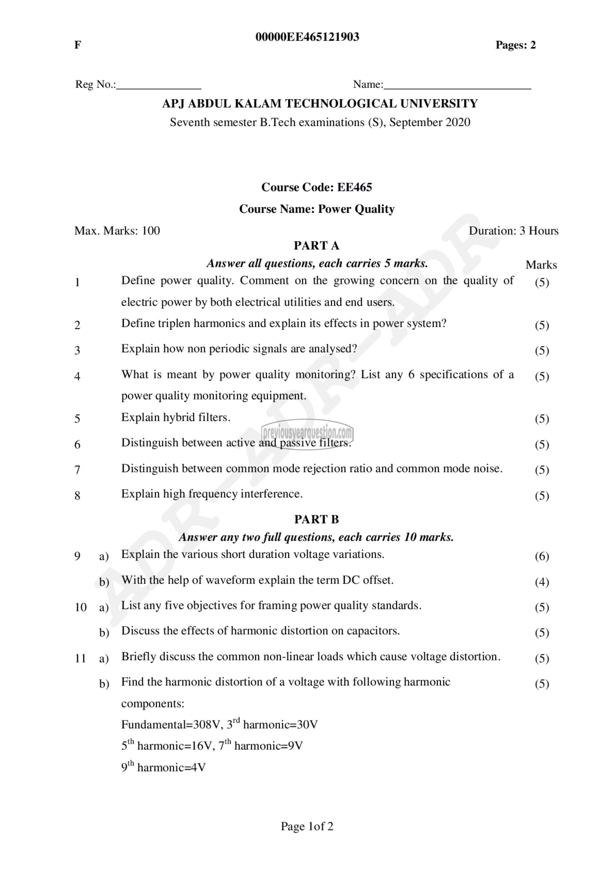 Question Paper - Power Quality-1