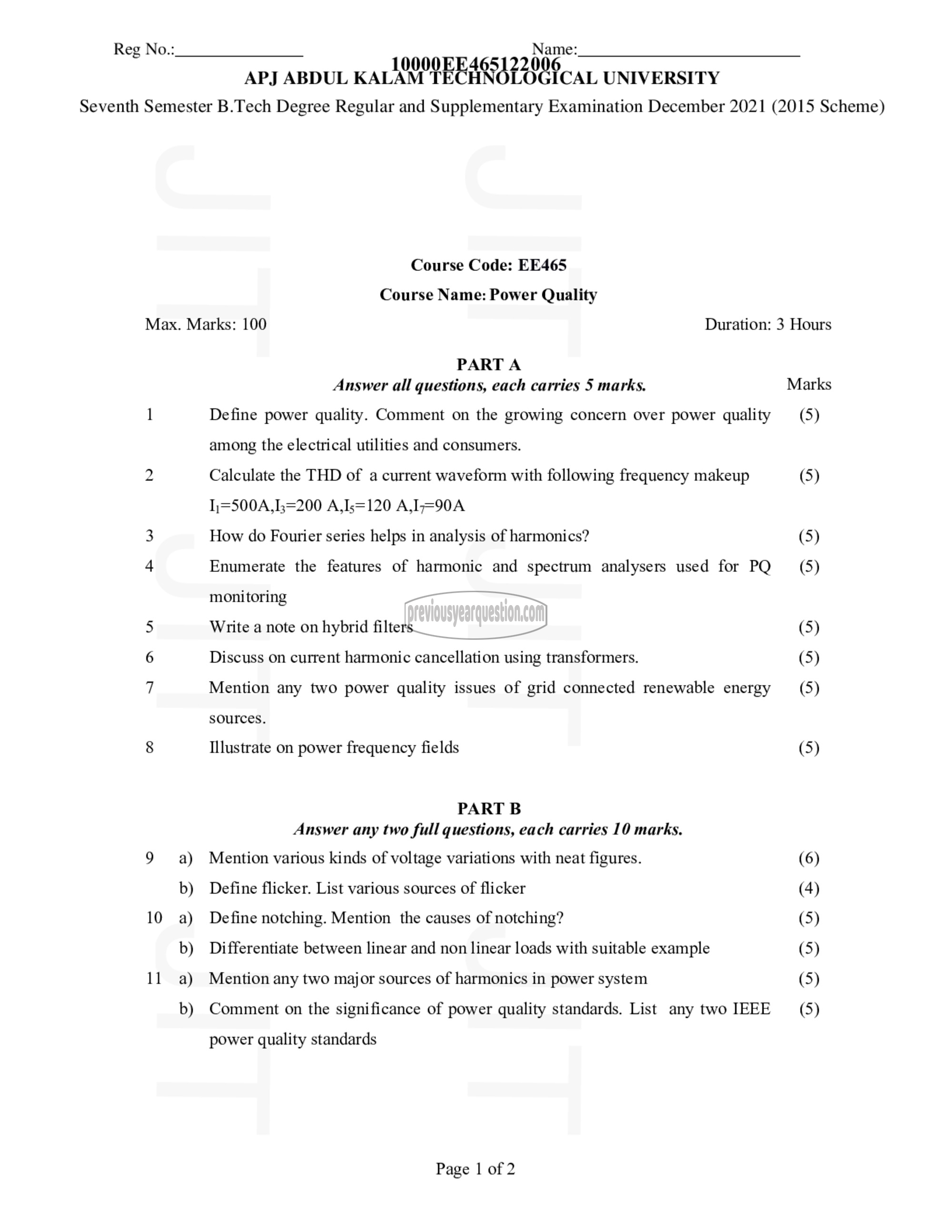 Question Paper - Power Quality-1