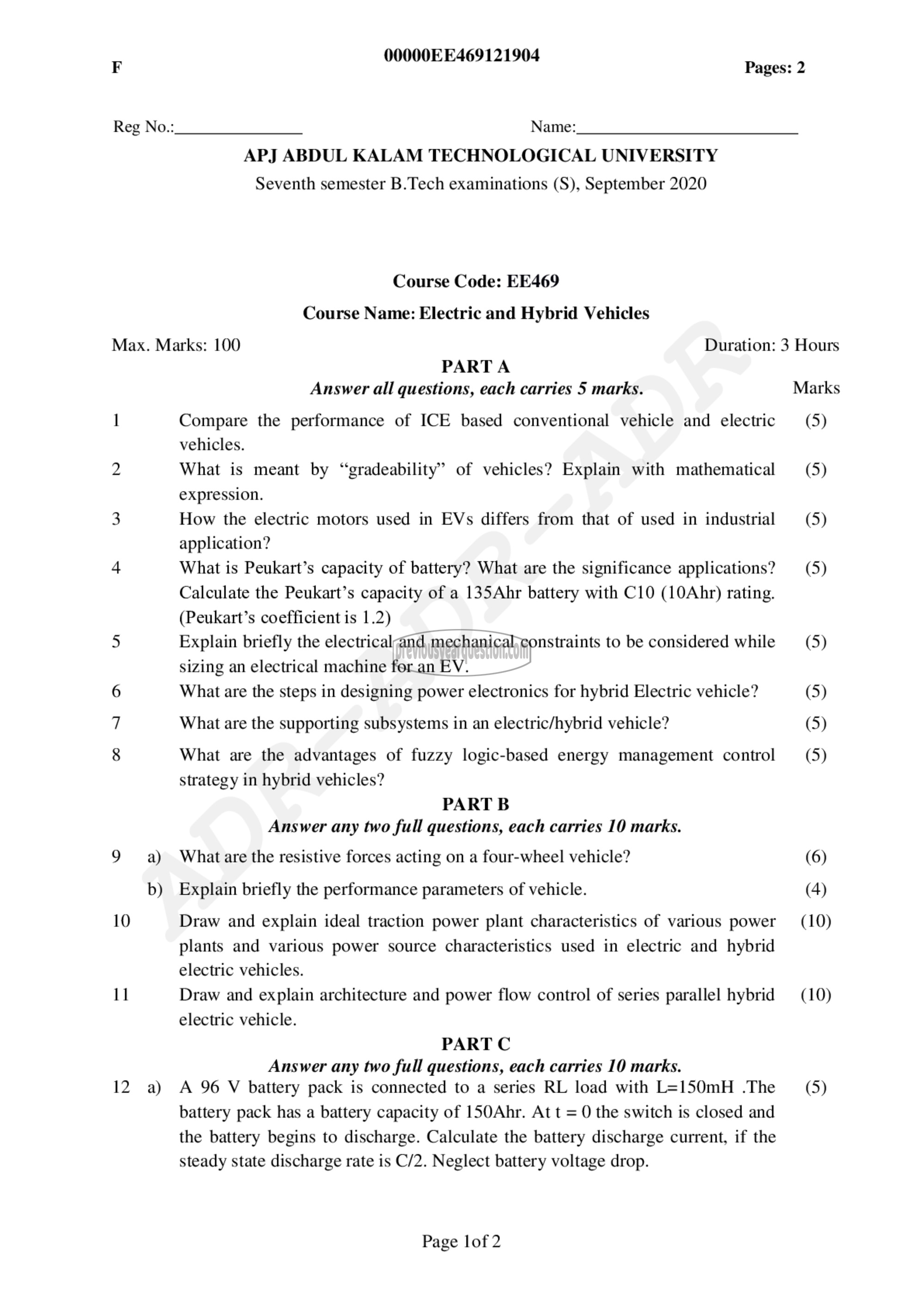 Question Paper - Electric and Hybrid Vehicles-1