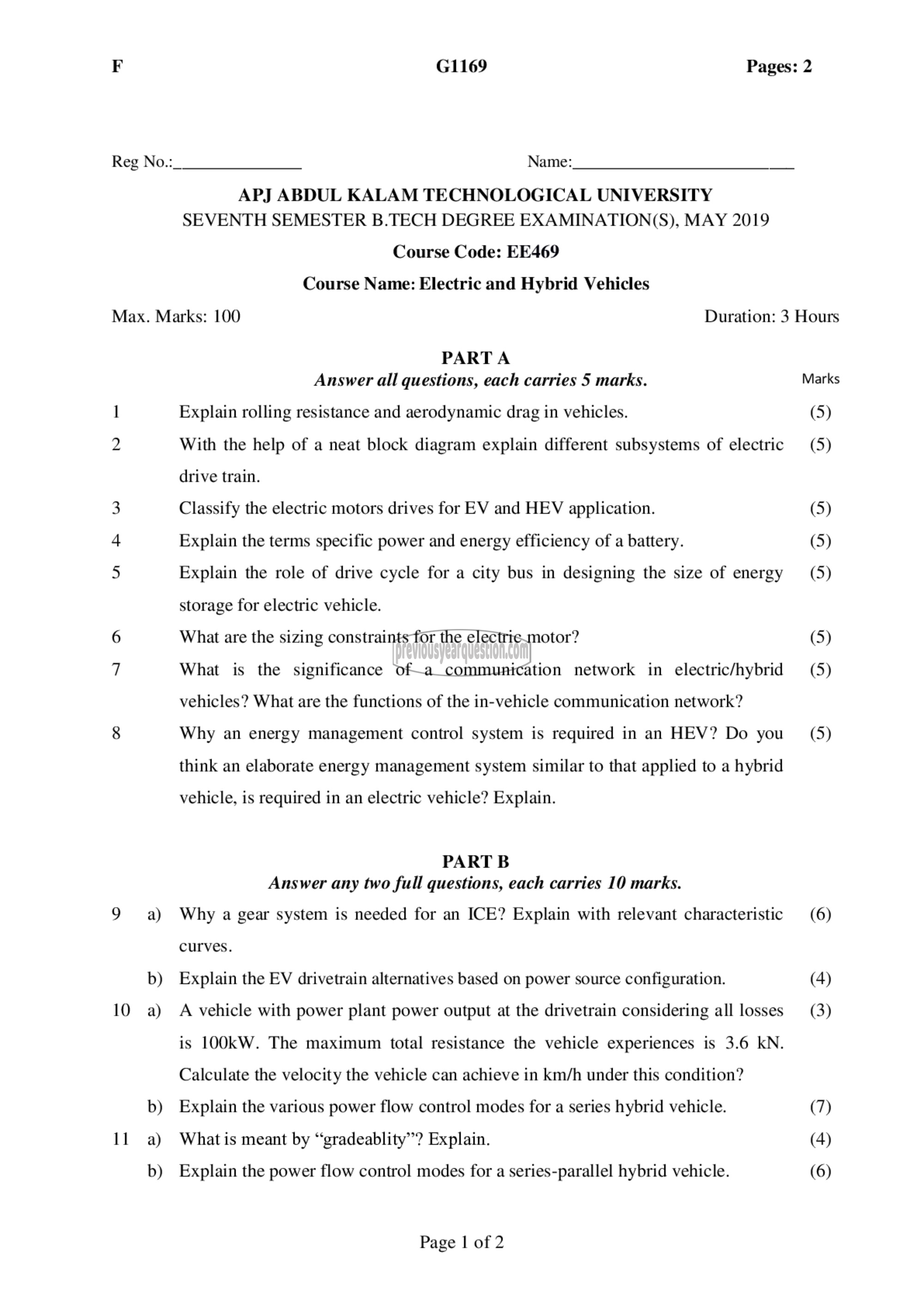 Question Paper - Electric and Hybrid Vehicles-1