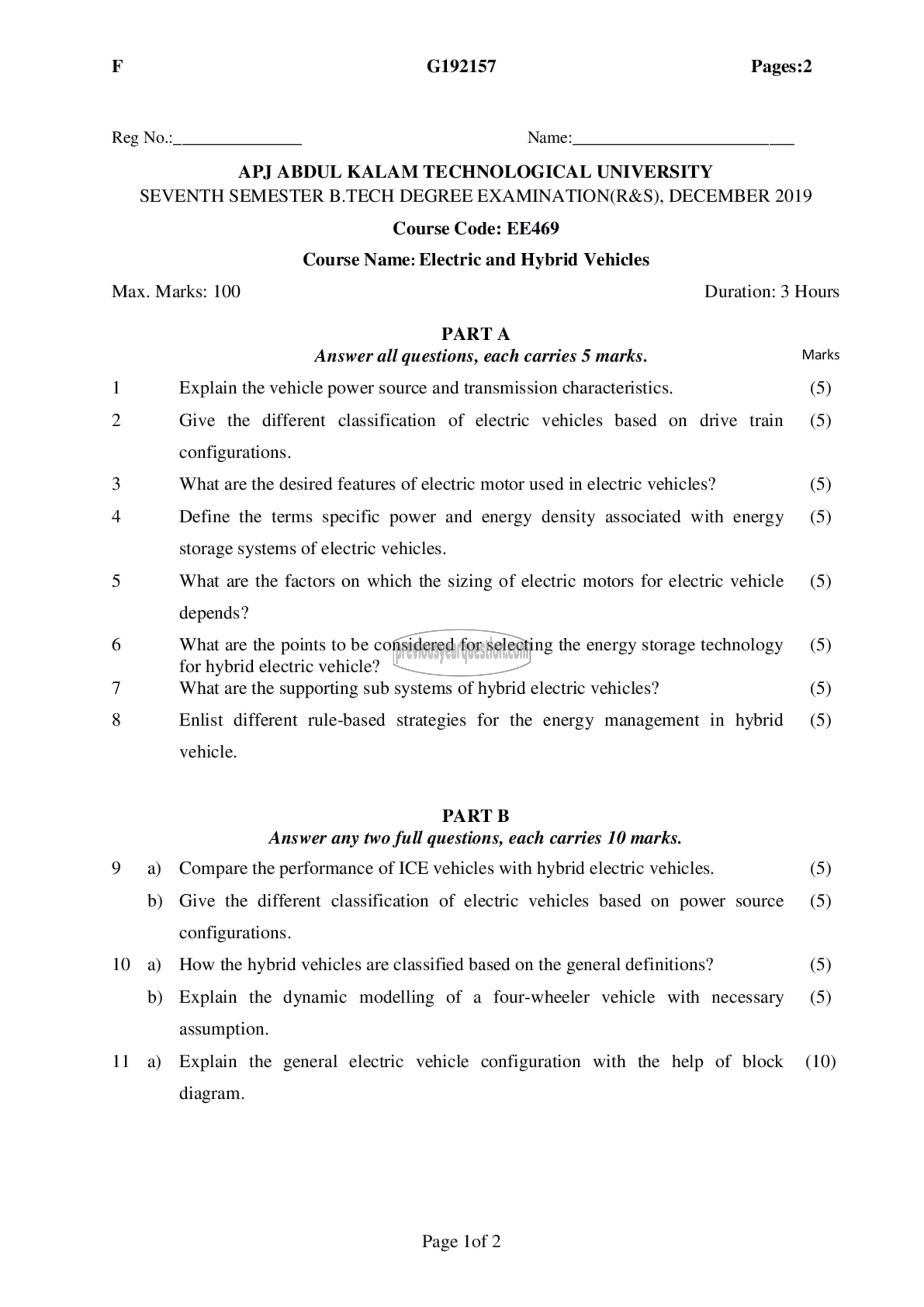 Question Paper - Electric and Hybrid Vehicles-1