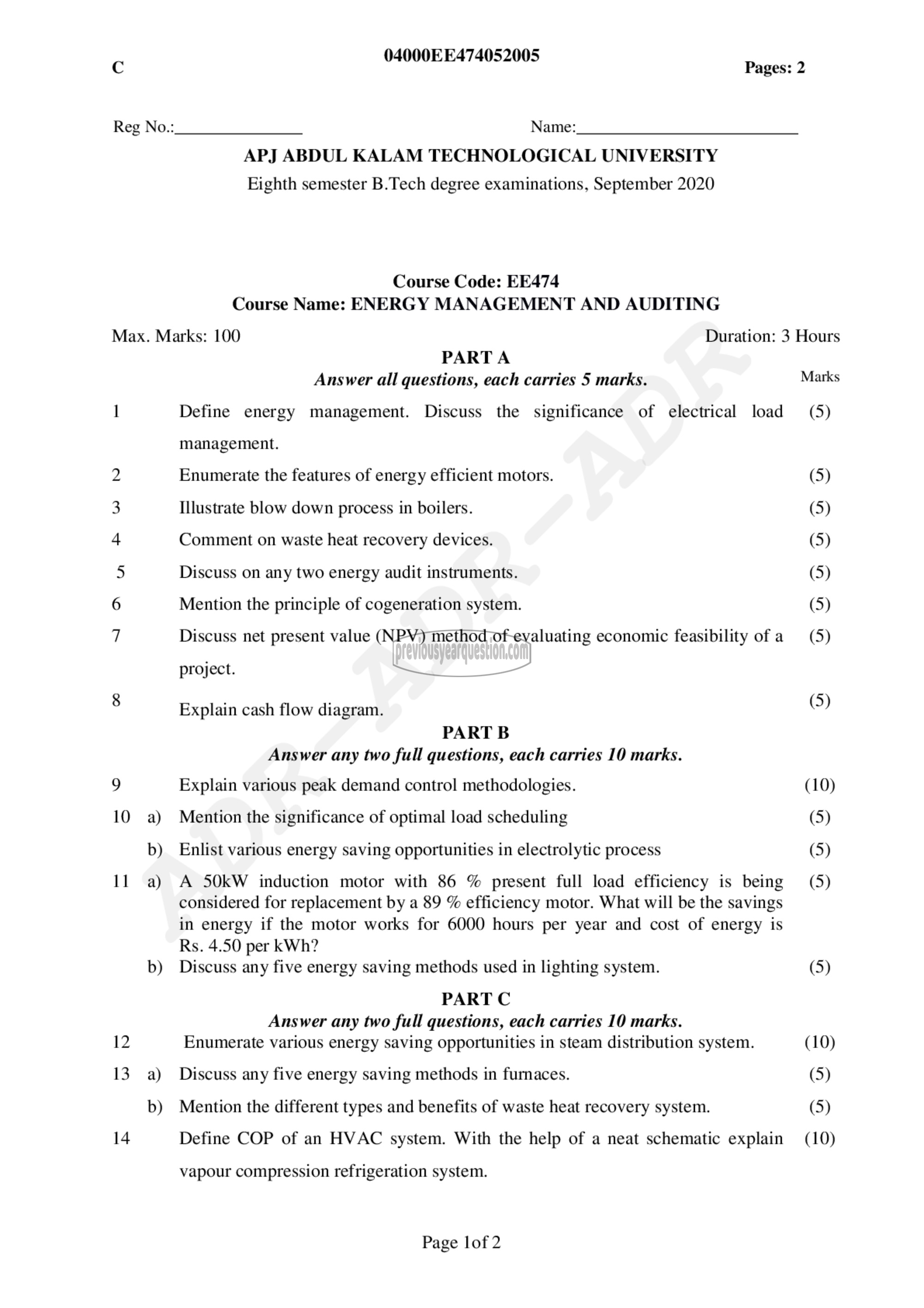 Question Paper - Energy Management and Auditing-1