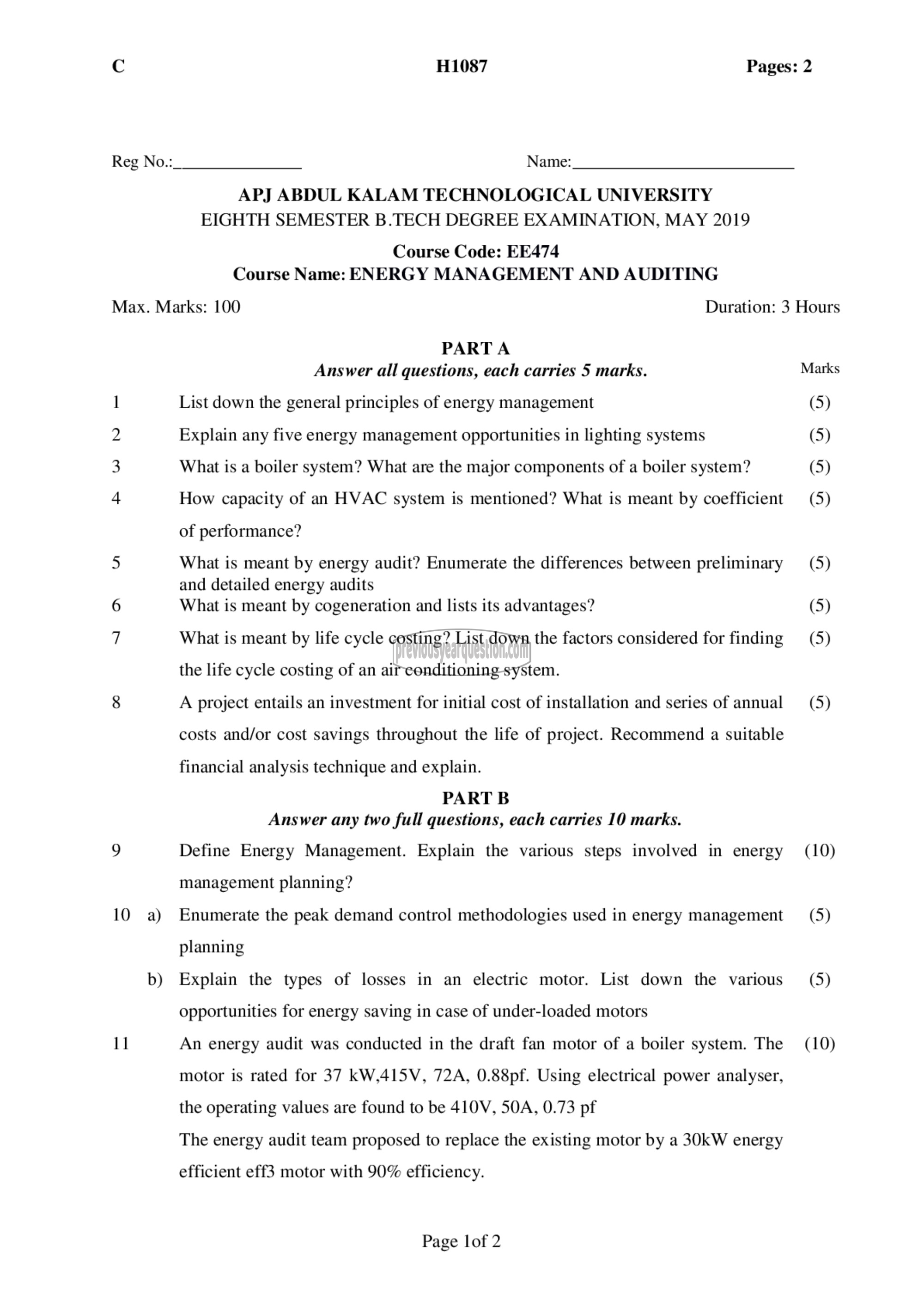 Question Paper - Energy Management and Auditing-1