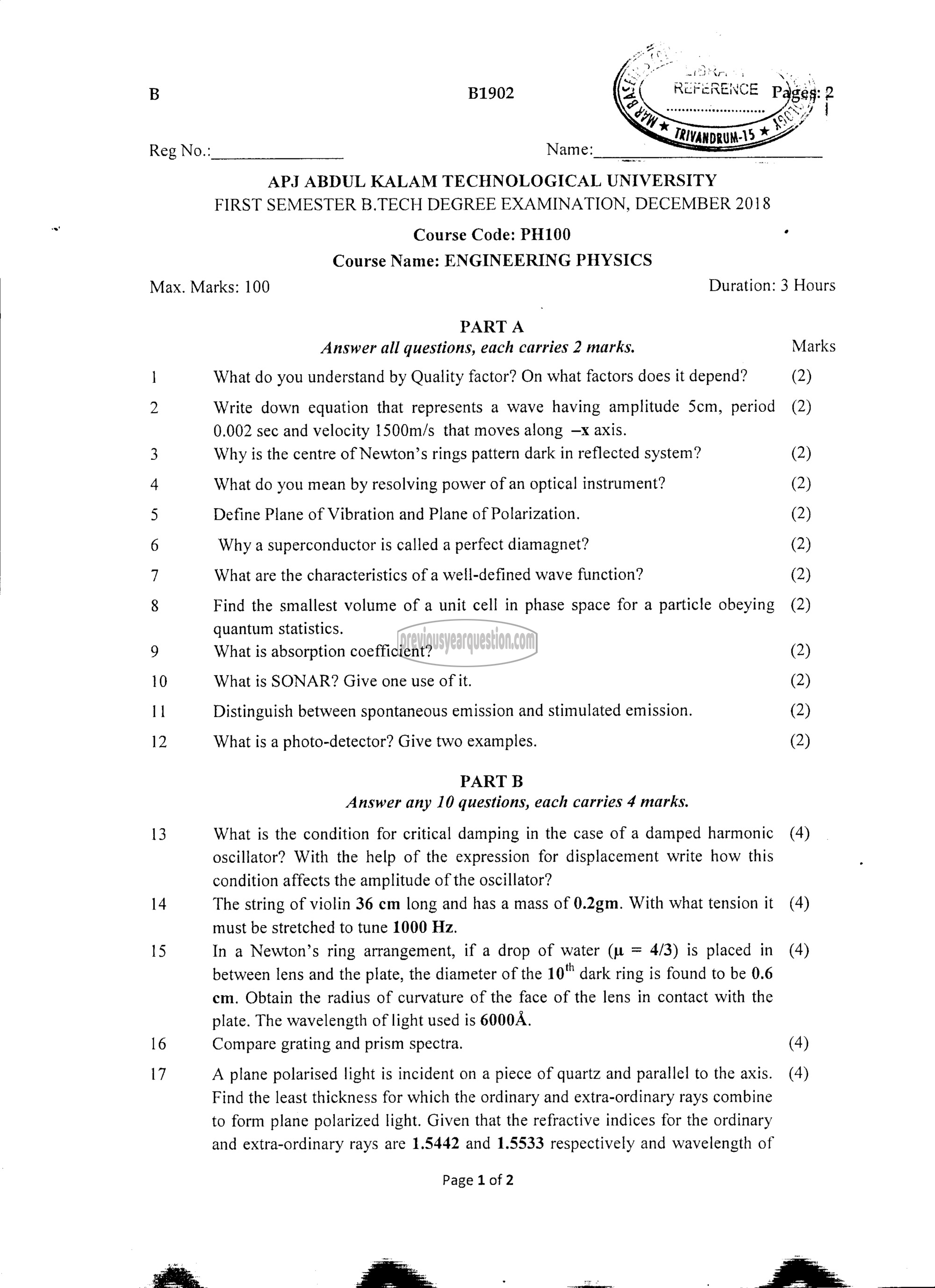 Question Paper - Engineering Physics-1