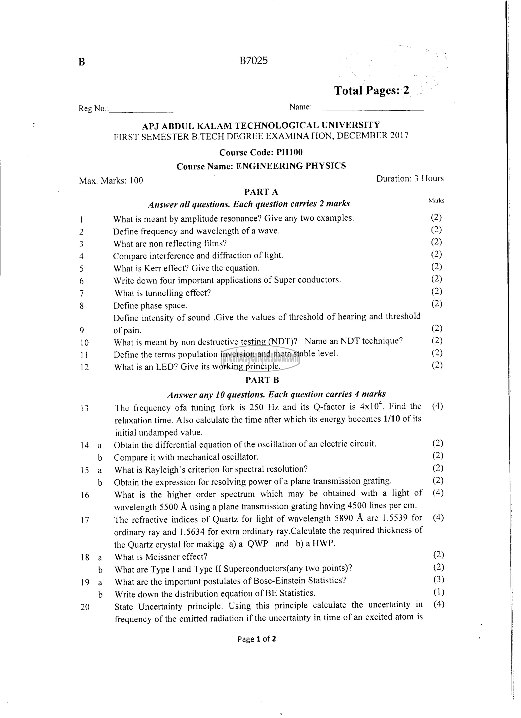 Question Paper - Engineering Physics-1