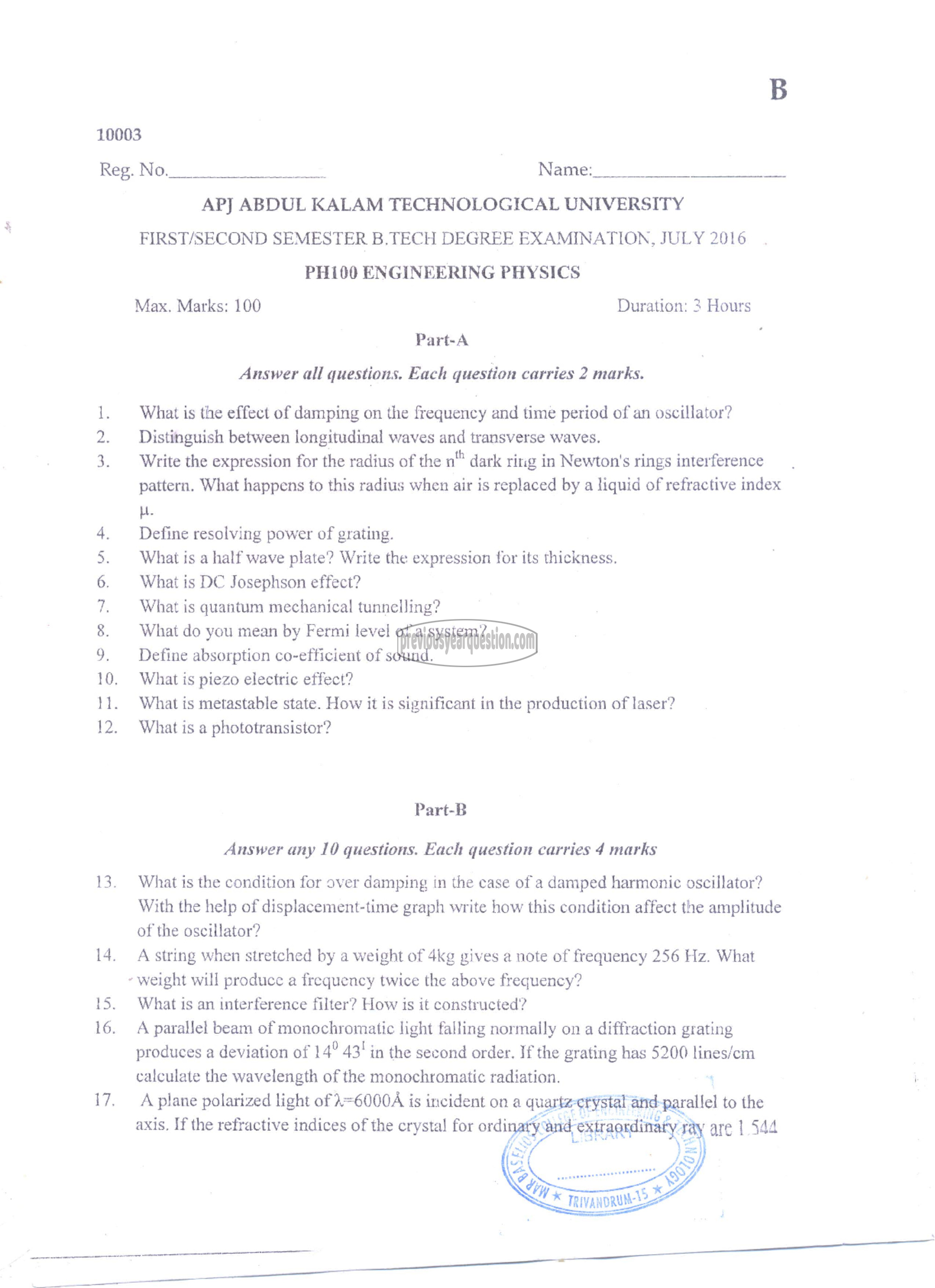 Question Paper - Engineering Physics-1