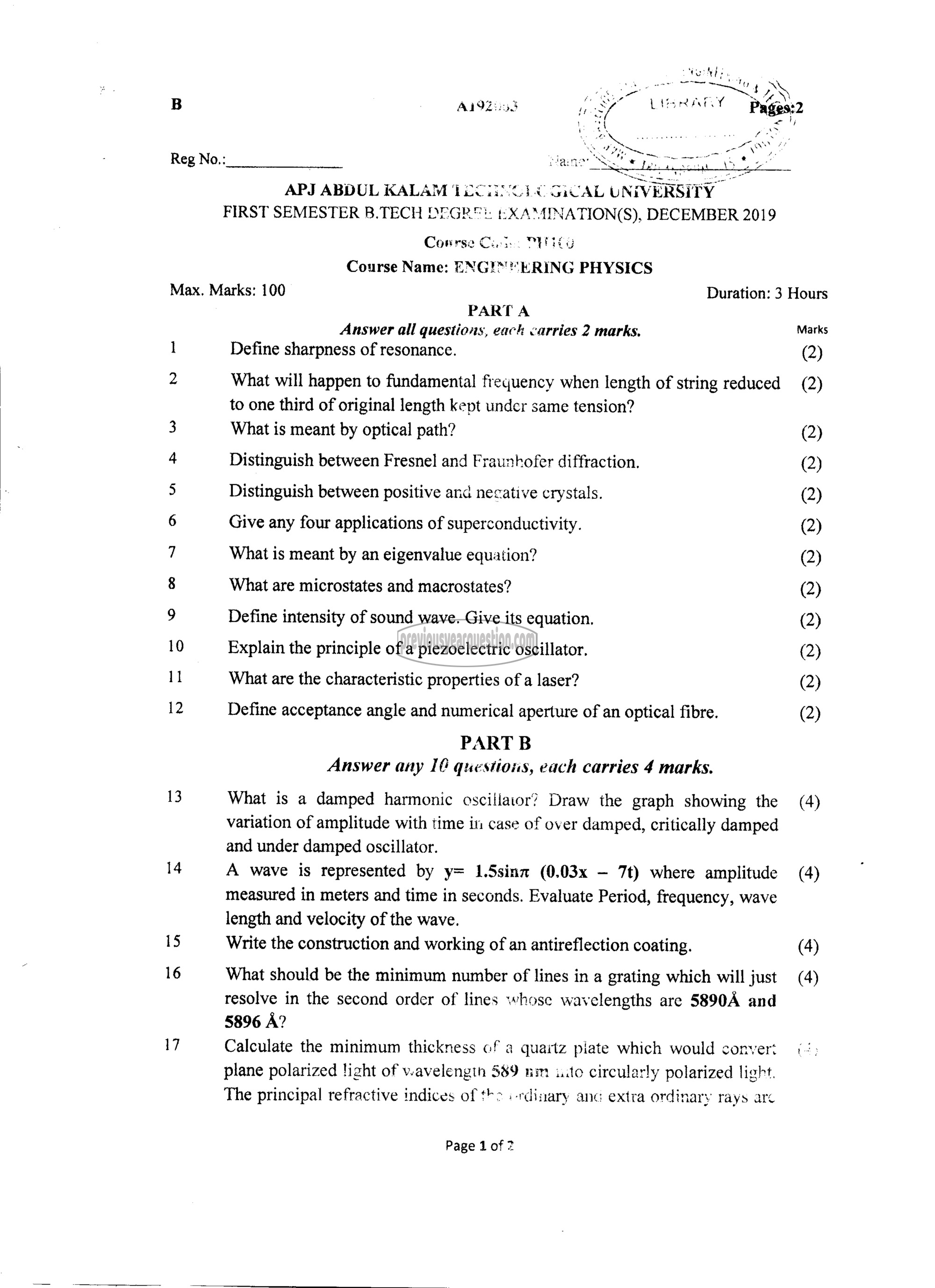 Question Paper - Engineering Physics-1